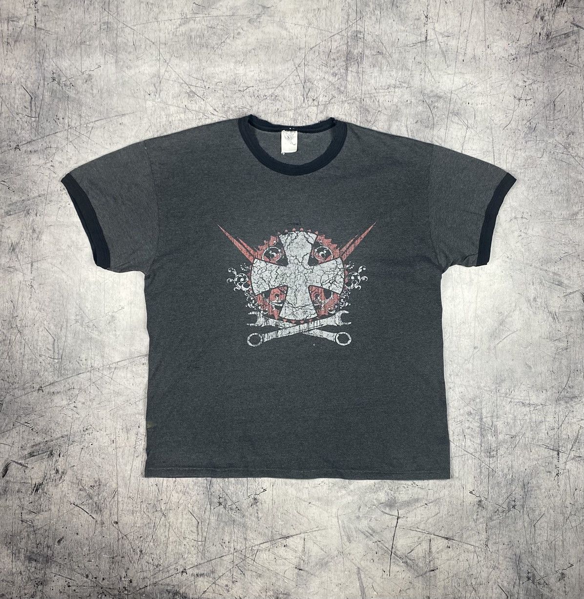 Other Vintage Punk Biker Graphic Ringer Distressed Cross Print Tee Size US XL / EU 56 / 4 - 2 Thumbnail