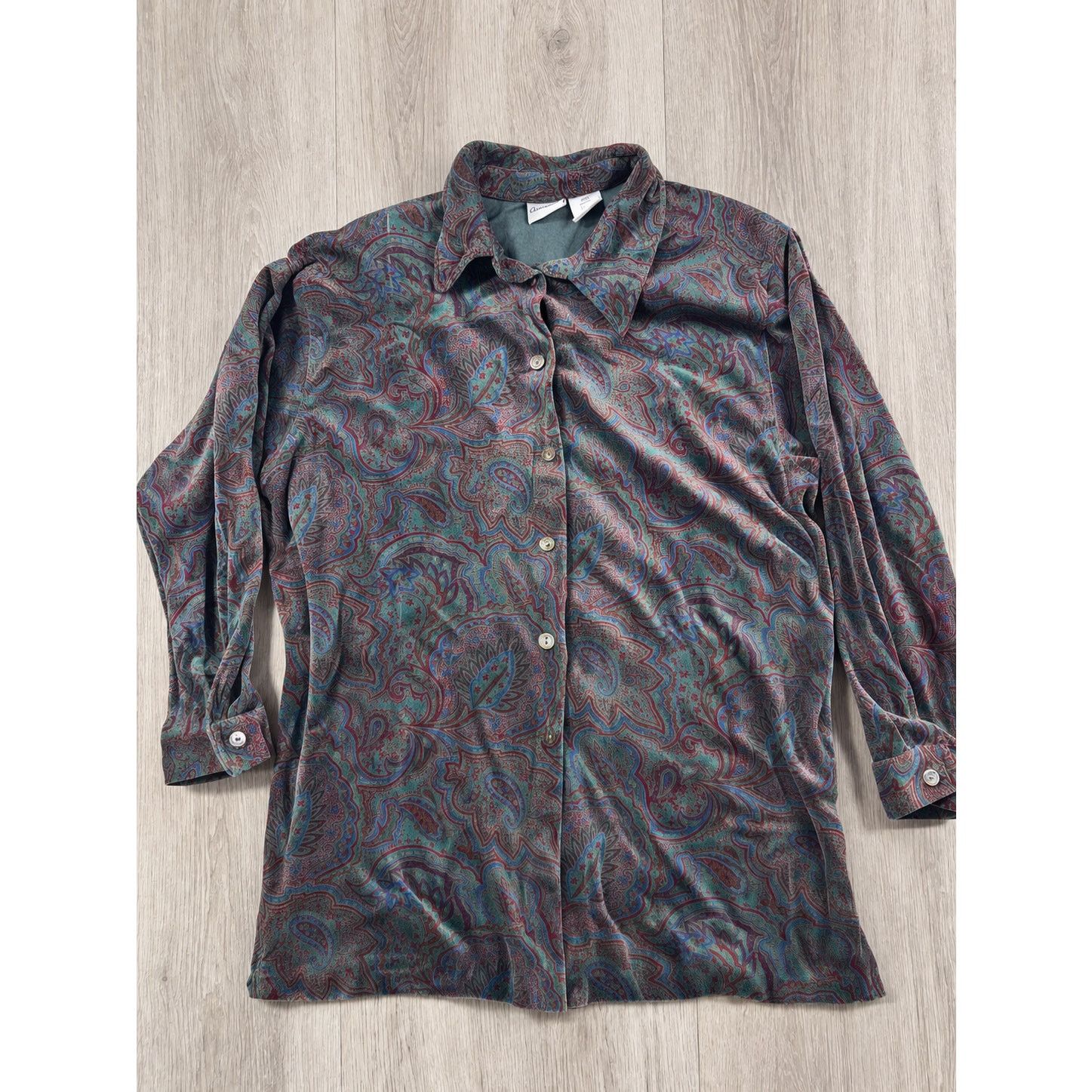 Other Vintage Paisley Velvet Feel Button Up Blouse Shoulder Pads L Size L / US 10 / IT 46 - 1 Thumbnail