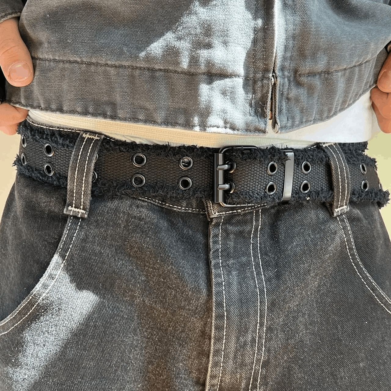 Other 2000s round studded fur frayed black grunge belt Size ONE SIZE - 2 Thumbnail