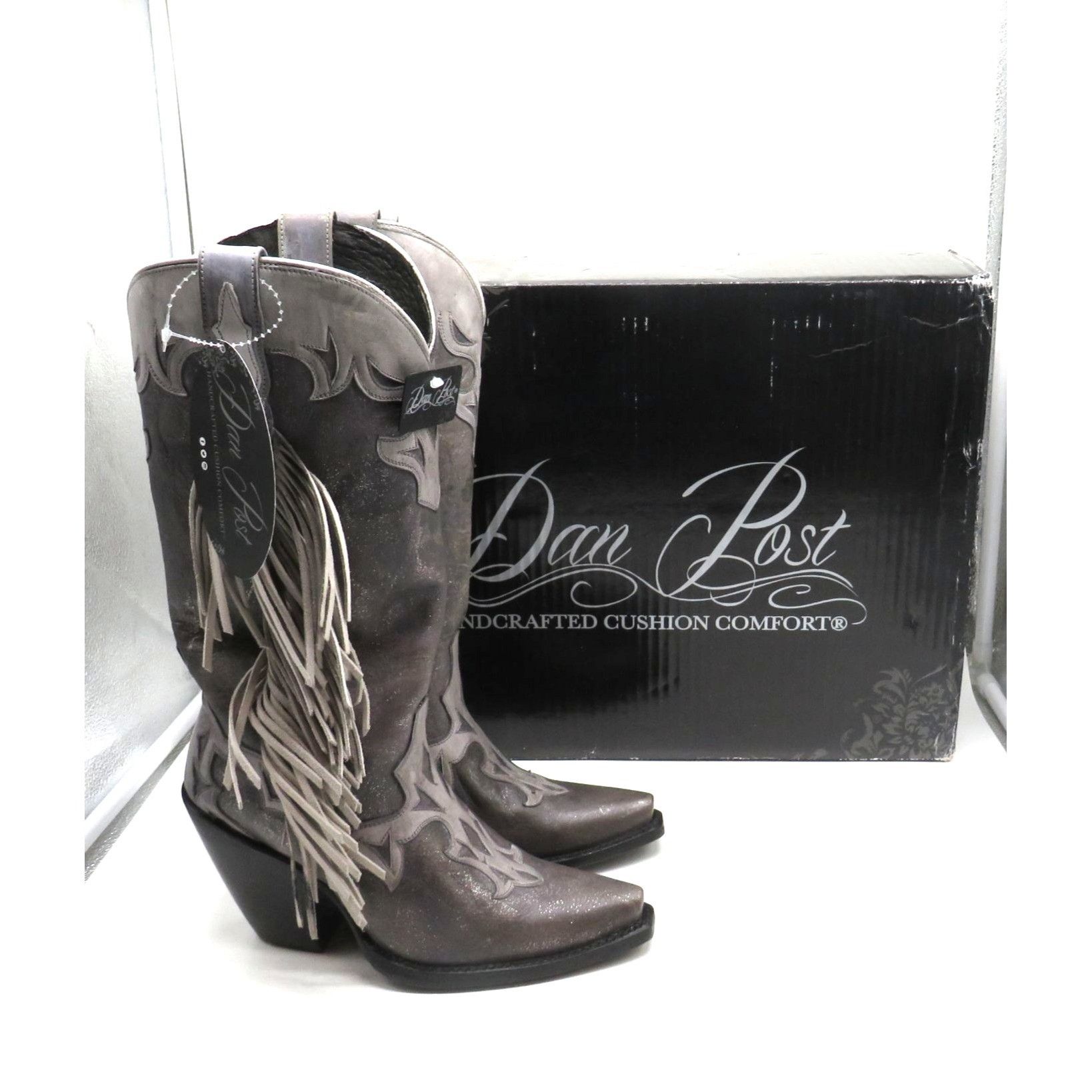 Dan Post Dan Post Womens Grey Metallic Fringe Leather Cowboy Boots Si Size US 6.5 / IT 36.5 - 1 Thumbnail