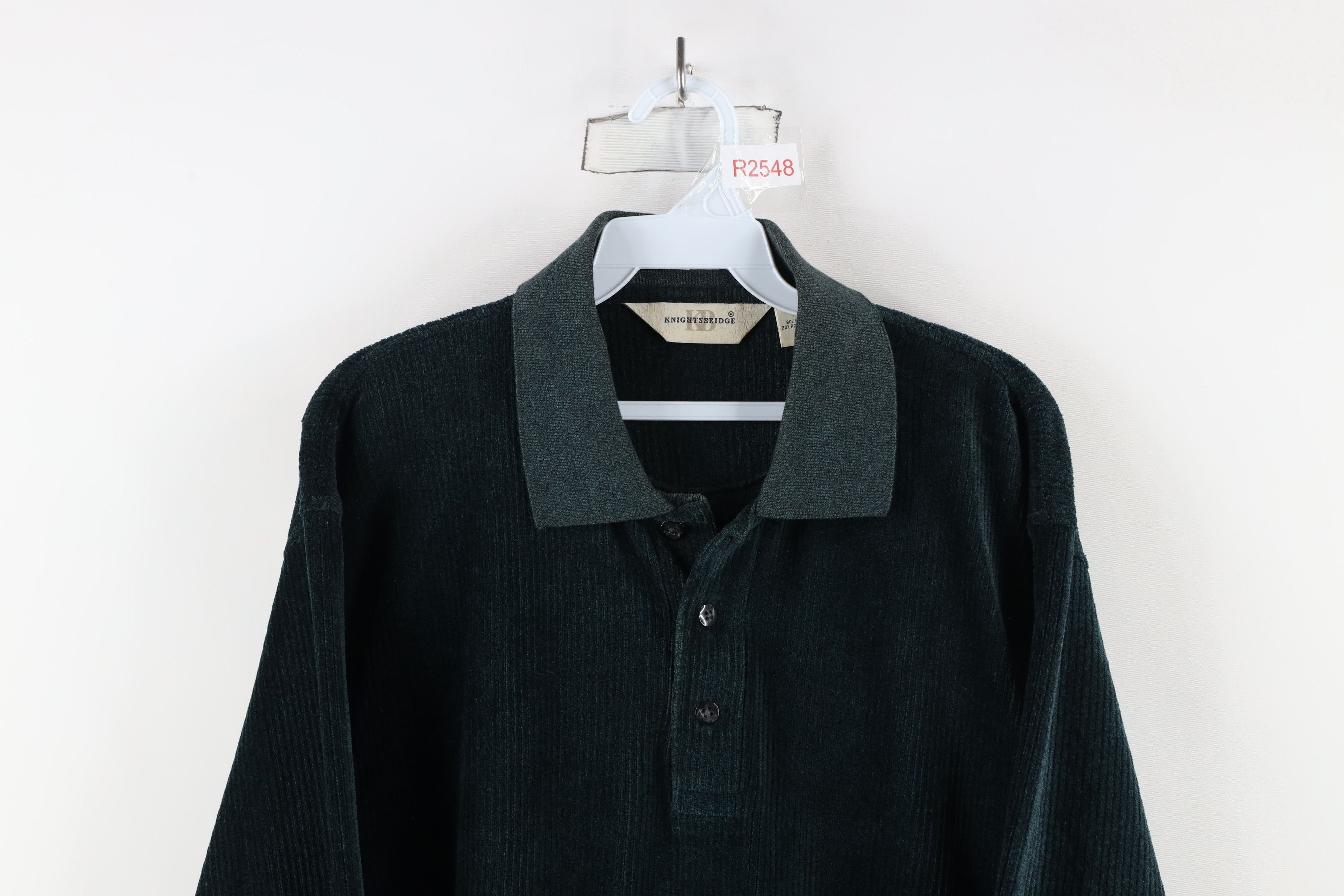 Vintage Vintage 90s Streetwear Ribbed Fleece Long Sleeve Polo Green Size US S / EU 44-46 / 1 - 2 Thumbnail
