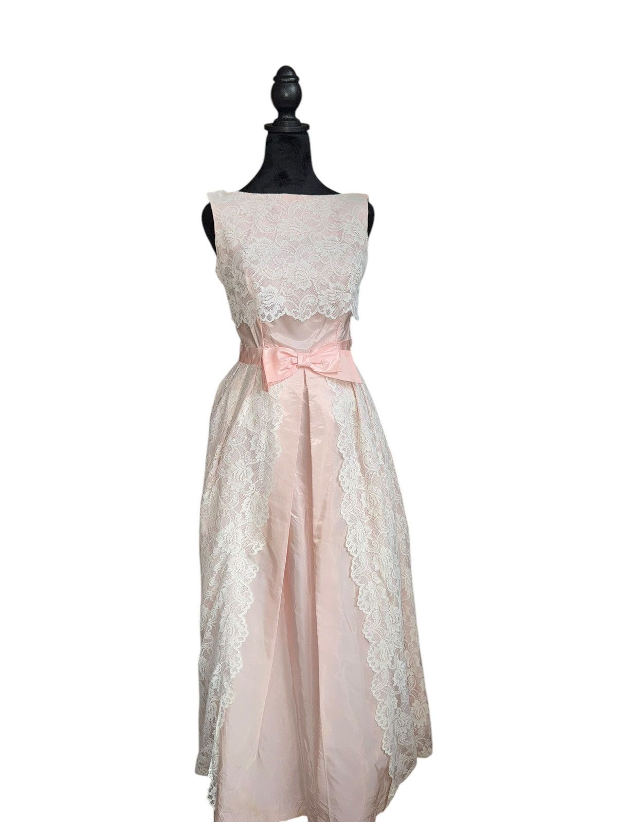 Sears × Vintage VTG Sears 40s 50s Pink Lace Evening Dress Sheath Fit Flare Size S / US 4 / IT 40 - 2 Thumbnail
