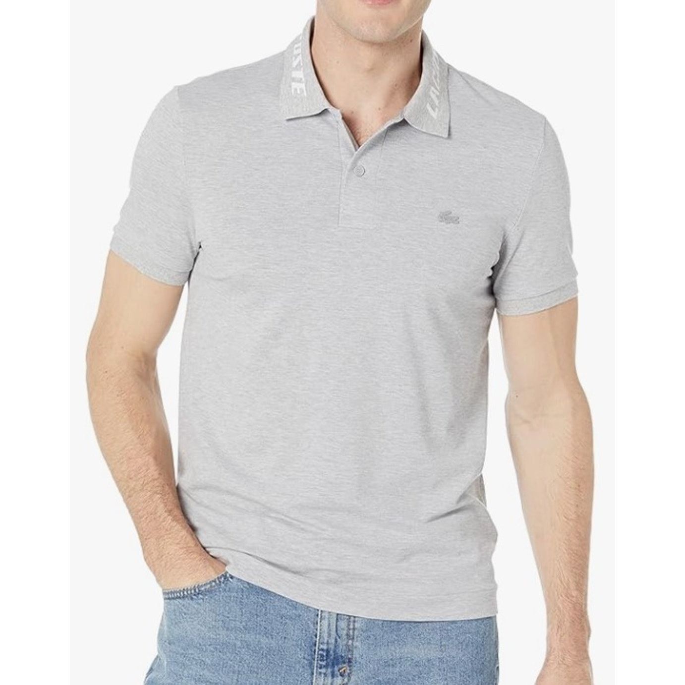 Lacoste Men's Jacquard Short Sleeve Shirt Argent Chine L