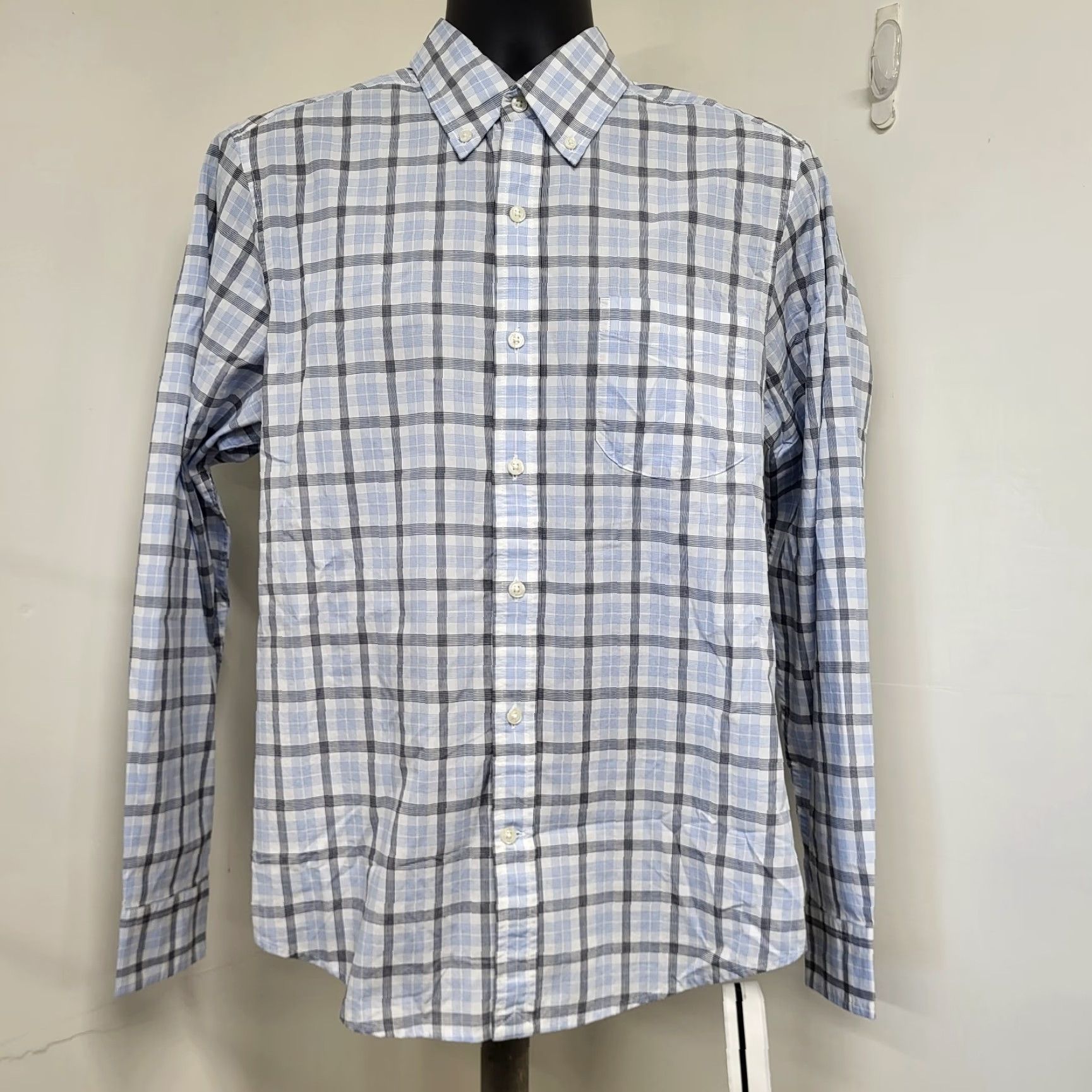 Lands' End Lands' End Oxford Shirt Mens M White/Blue Plaid Supima Tailored Fit Shirt Mens Regular Button-Up Long Sleeve Size US M / EU 48-50 / 2 - 2 Thumbnail