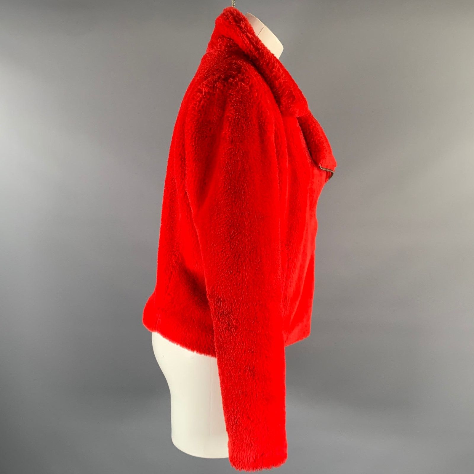 Rebecca Minkoff REBECCA MINKOFF Size M Red Polyester Textured Biker Jacket Size M / US 6-8 / IT 42-44 - 2 Thumbnail