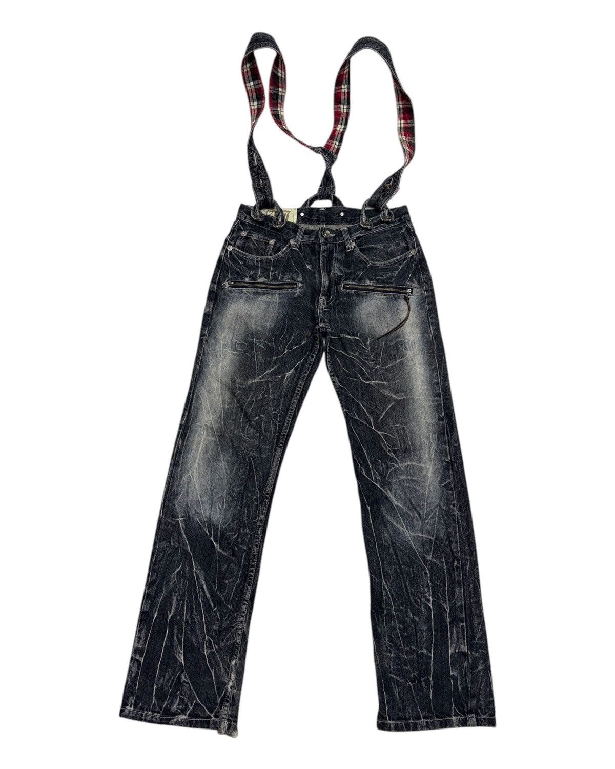 Hysteric Glamour × Japanese Brand 🔥VINTAGE ANTFUI JEANS WHISKER DISTRESSED DENIM SUSPENDER Size US 33 - 6 Thumbnail