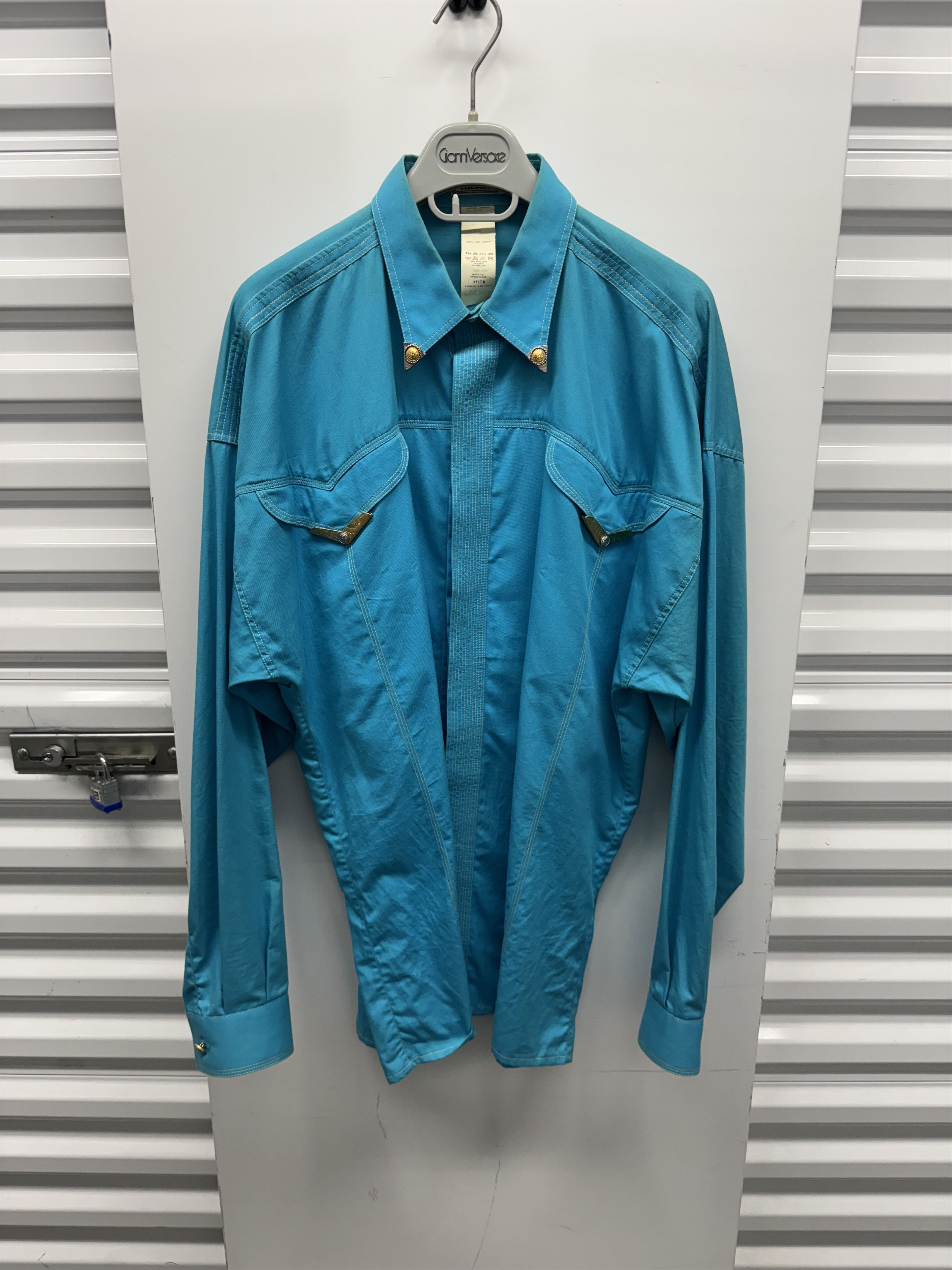 Versace Vintage Gianni Versace Turquoise Western Shirt Medusa Size US M / EU 48-50 / 2 - 1 Thumbnail