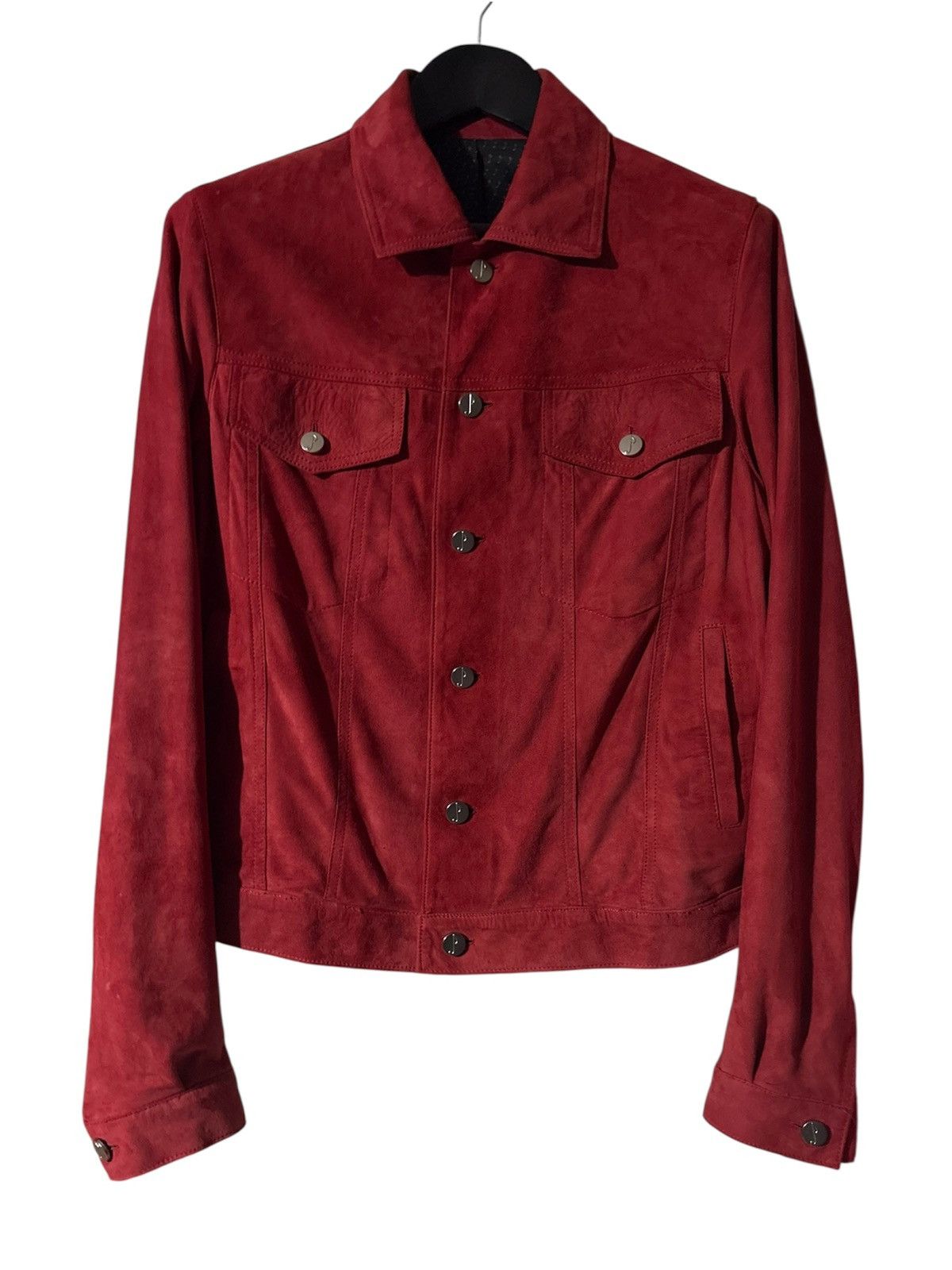 Jarod John Leonard JJL Goat Suede Red Trucker Jacket Size US M / EU 48-50 / 2 - 1 Thumbnail