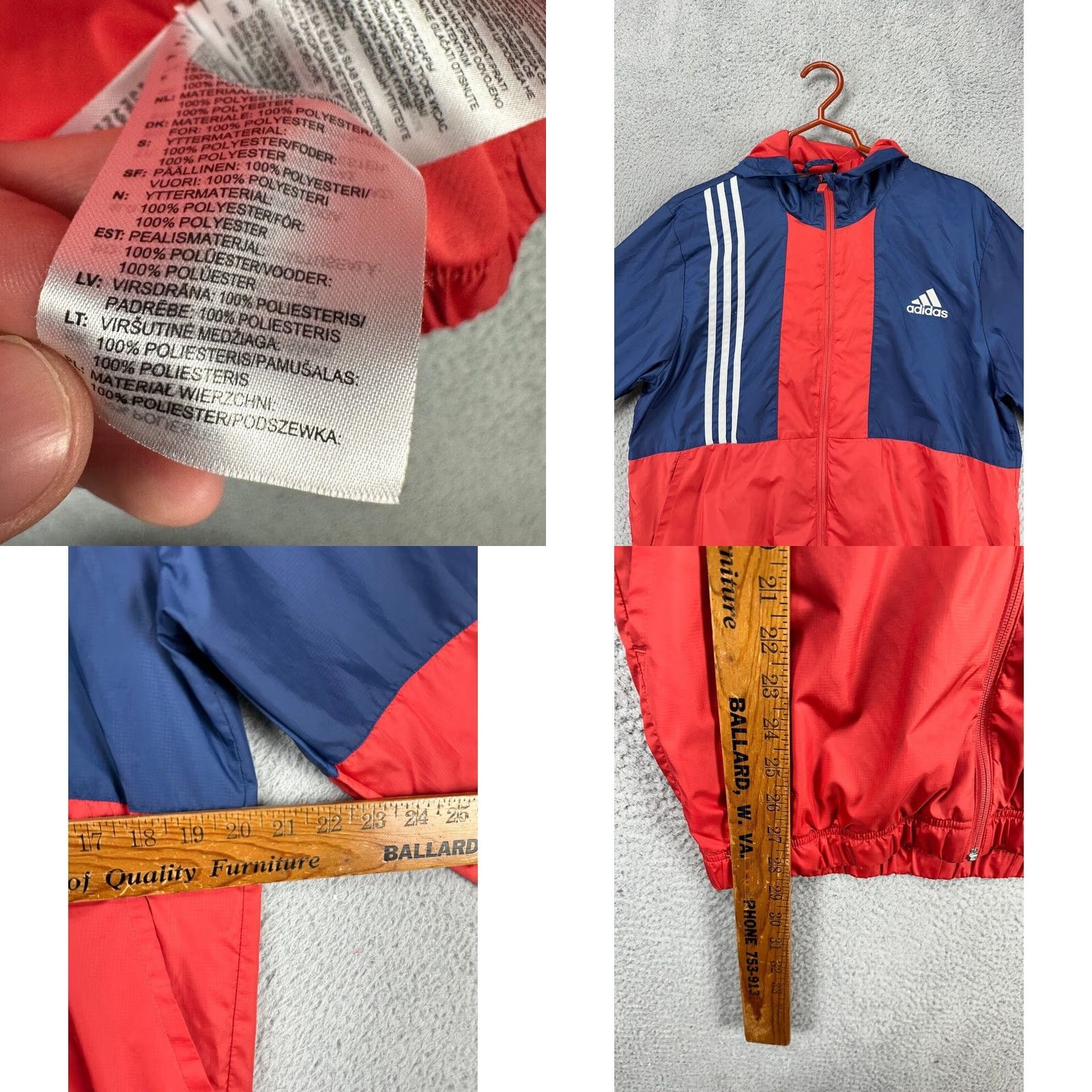 Adidas Adidas Axis Wind Jacket Mens Medium Blue Red Colorblock Full Zip Hooded Windbreaker Jacket Size US M / EU 48-50 / 2 - 8 Thumbnail
