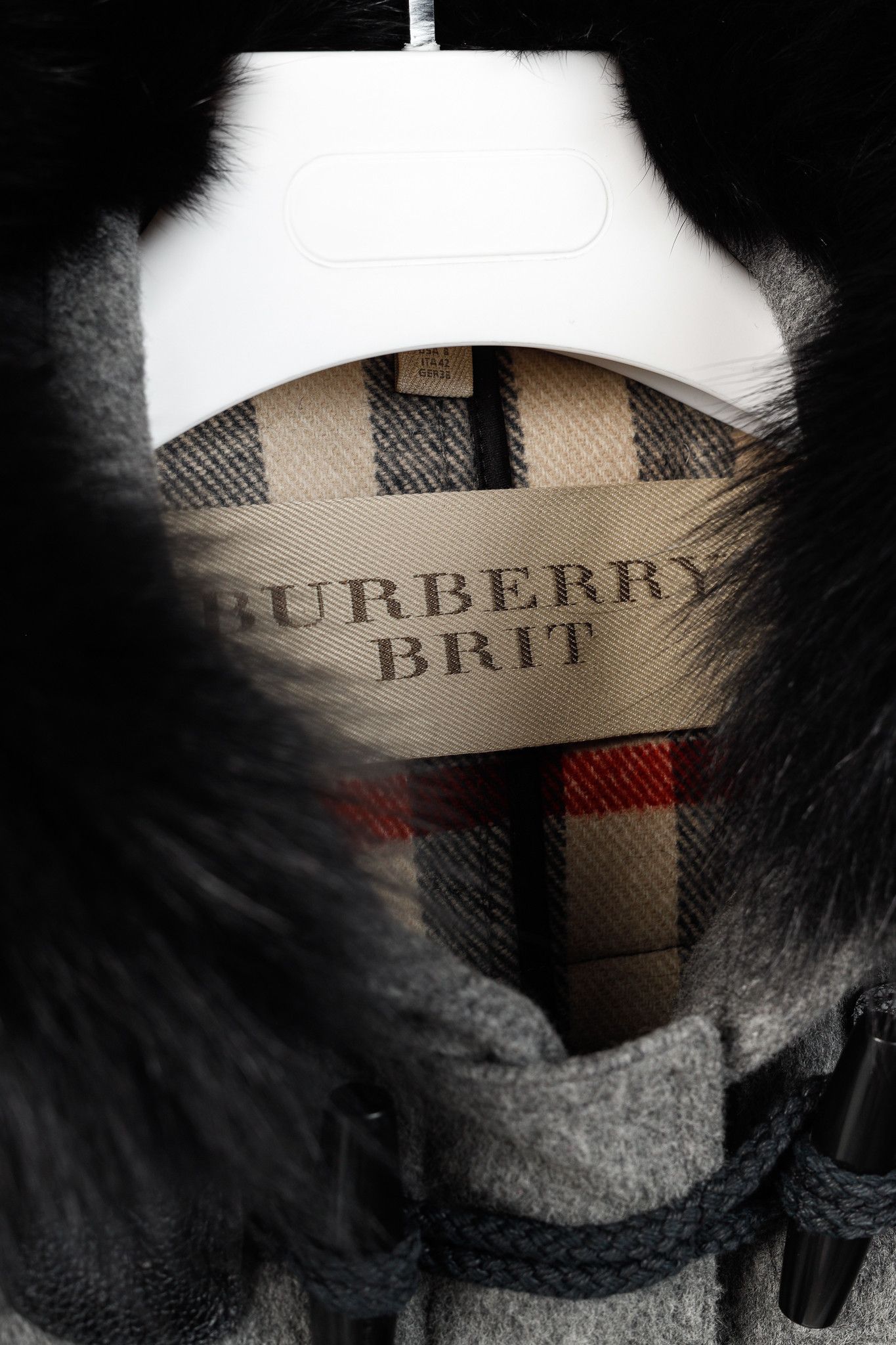 Burberry Brit Blackwell Grey Wool Fur-Trim Duffle Coat