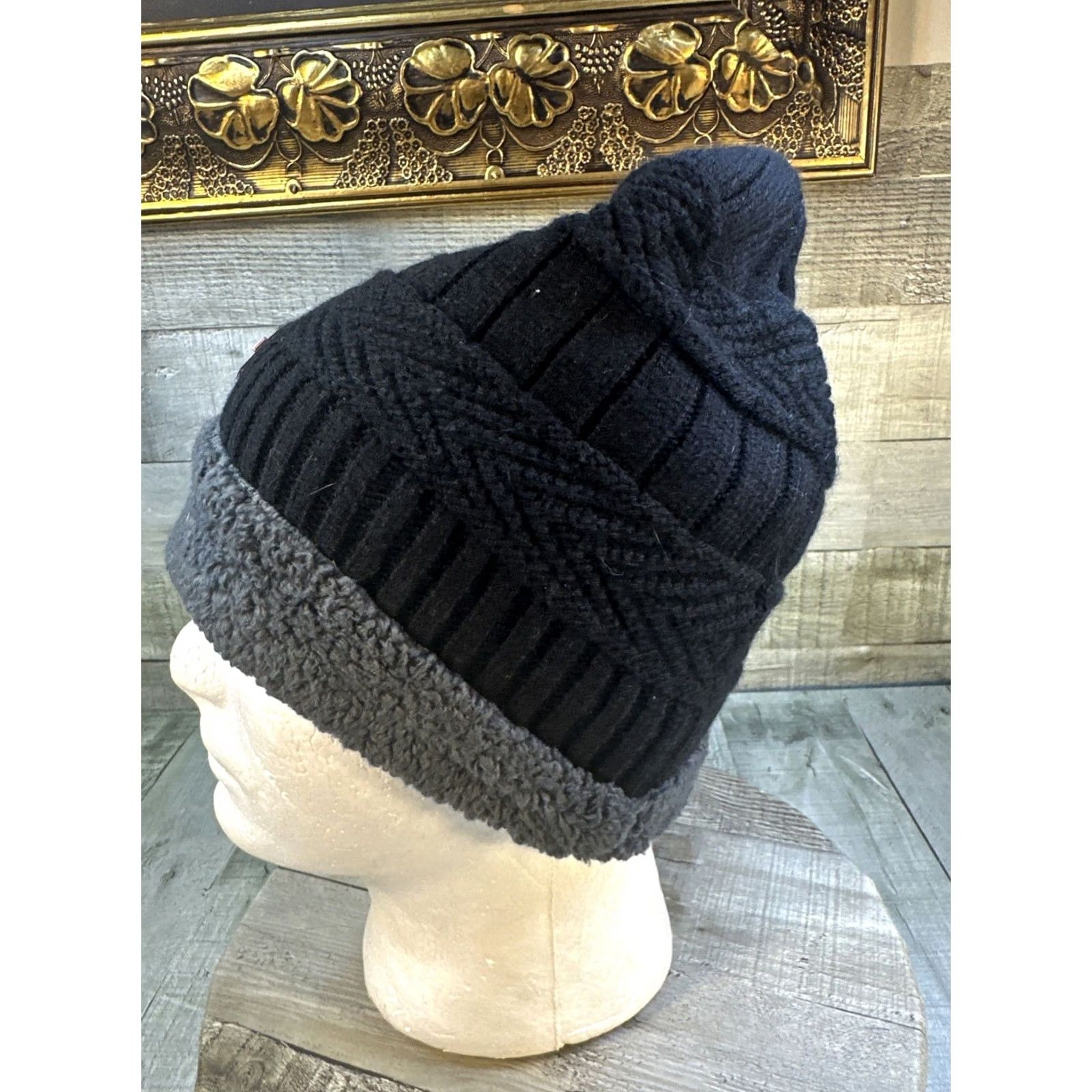 Vintage Song Ting Knit Beanie Black Gray Winter Thermal Hat Adult Size US M / EU 48-50 / 2 - 5 Thumbnail