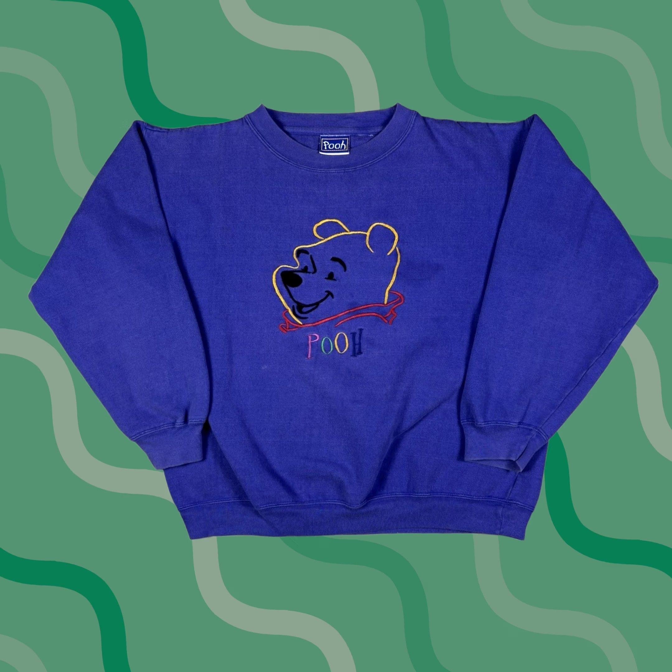 Disney VINTAGE Disney Pooh Sweatshirt Purple Embroidered Cartoon Size S Mens 90s Cartoon USA Graphic Print Pullover Heavyweight Cotton Fleece Size US S / EU 44-46 / 1 - 1 Thumbnail