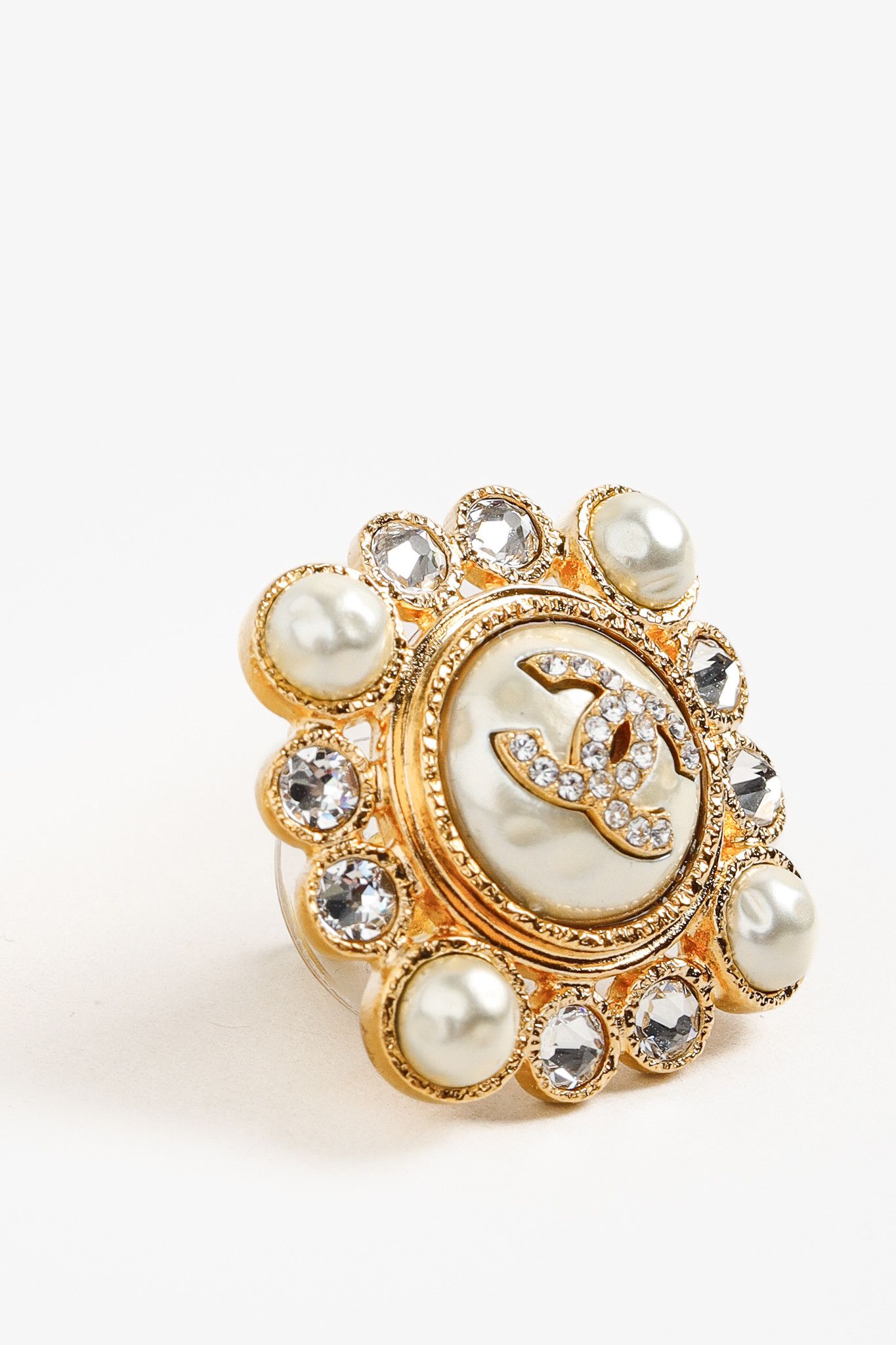 Chanel Chanel Crystal & Pearl Rhinestone Square Halo Stud Earrings Size ONE SIZE - 2 Thumbnail