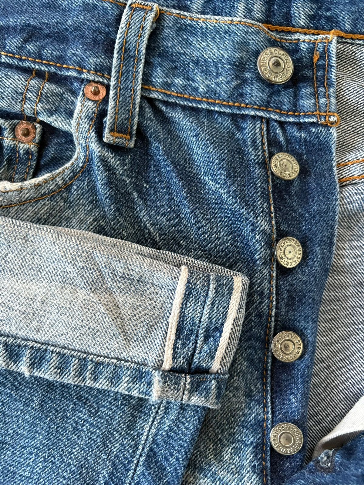 Levi's Vintage 90s Levis 501 Big E Selvedge Distress Baggy Jeans Size US 29 - 8 Thumbnail