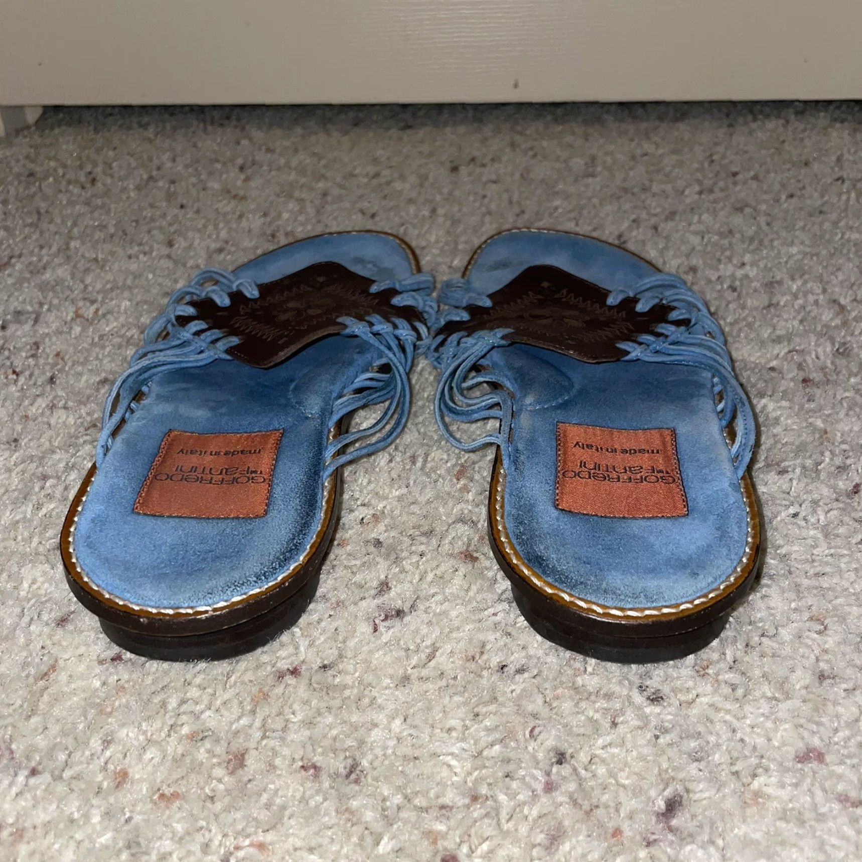 Vintage Goffredo Fantini Blue Flats Womens 38.5 38 1/2 Leather Flat Womens Blue Shoes Size US 9 / IT 39 - 5 Thumbnail