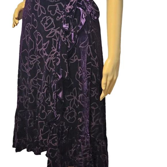 Calvin Klein Short Sleeve V-Neck Ruffled Hem Faux Wrap Velvet Purple Size XS / US 0-2 / IT 36-38 - 6 Thumbnail