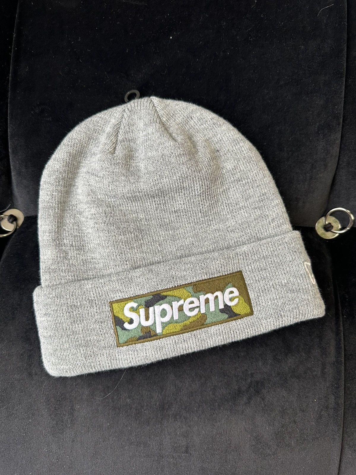 Supreme grey box logo beanie deals