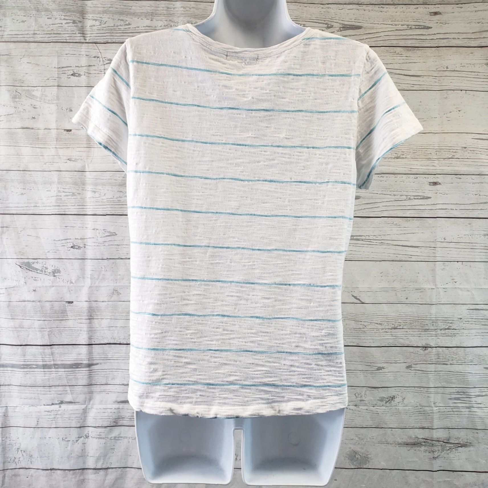 Habitat Habitat Womens Tee Sz S White Blue Stripe Short Sleeve Cotton Shirt Womens Multicolor Stripe 90s/2000s Fashion Size 28" / US 6 / IT 42 - 4 Thumbnail