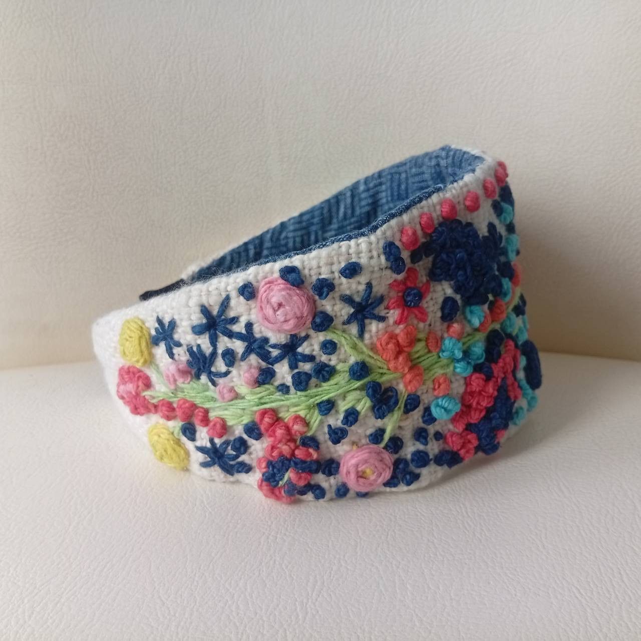Other HAND FLORAL EMBROIDERED INDIGO HEADBAND NEW YEAR GIFT Size ONE SIZE - 3 Thumbnail