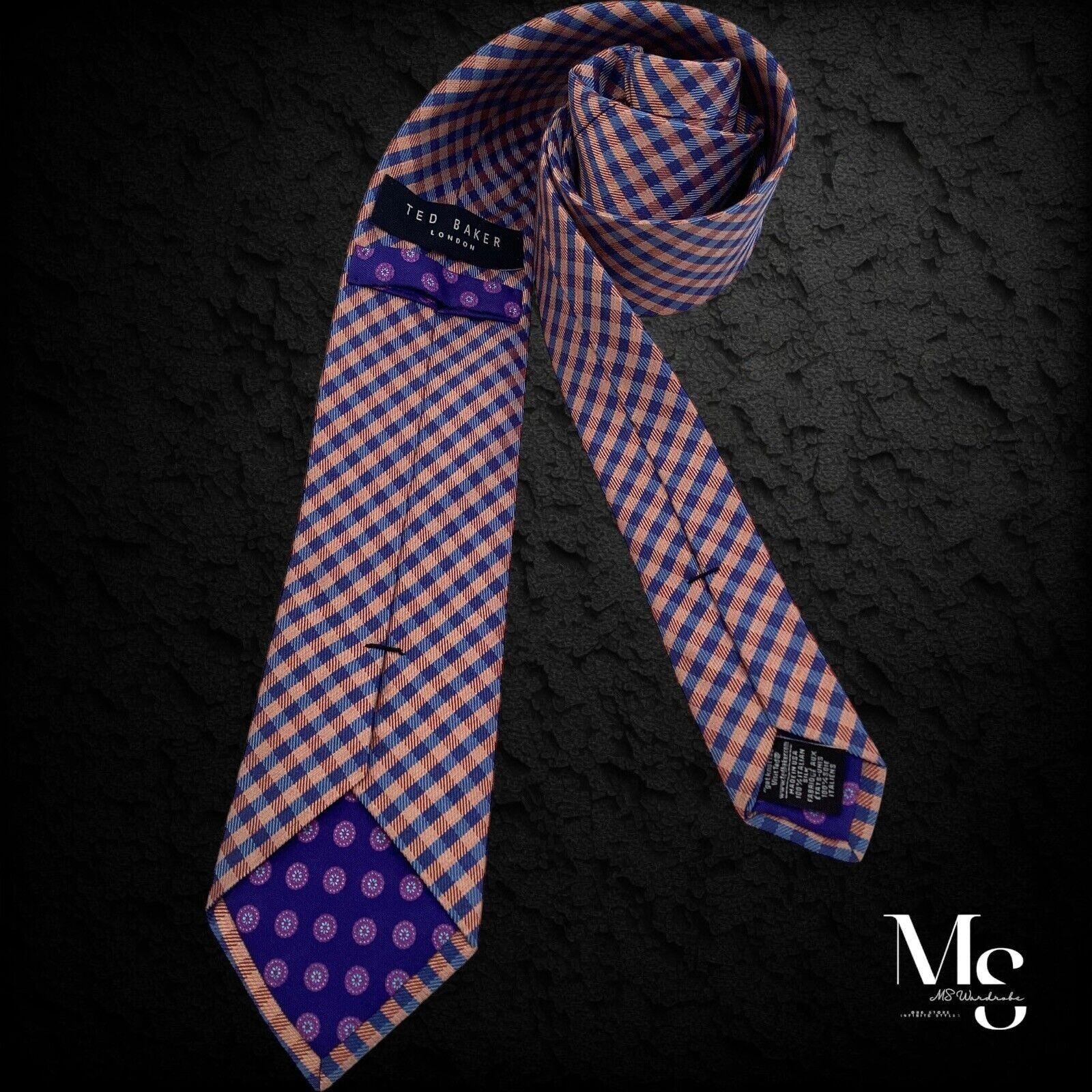 Ted Baker TED BAKER Orange Blue PLaids & Cheks Italian Silk Tie Made I Size ONE SIZE - 2 Thumbnail