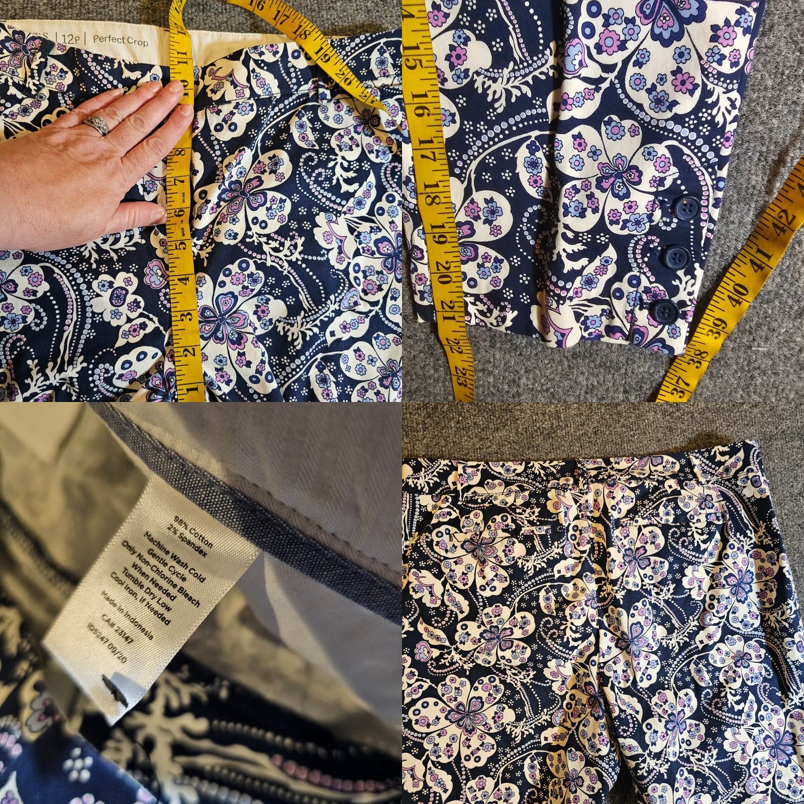 Talbots Talbots Pants Womens 12 Petite Blue Floral Cropped Stretch Classic Career Casual Tailored Front Flat Front Regular Kid/Adult? Size 34" / US 12 / IT 48 - 8 Thumbnail