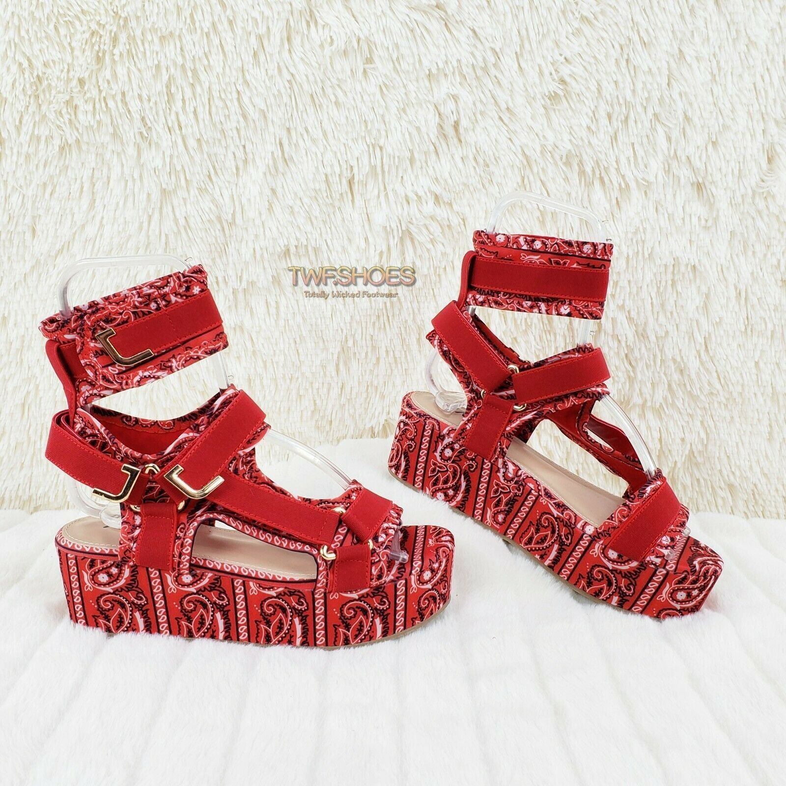 Other Bandana 2" Platform Harness Strap Sandal Shoes Red Bandanna Size US 7 / IT 37 - 7 Thumbnail