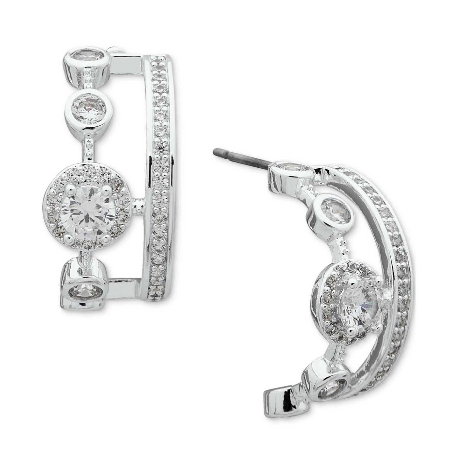 Other Anne Klein Multi Stone Double C Hoop Earrings – Silver-Tone Size ONE SIZE - 1 Preview