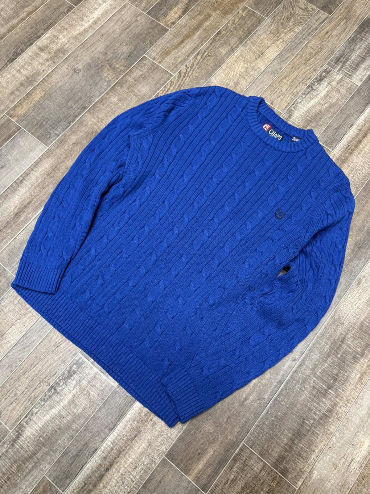 Chaps Ralph Lauren 90s Royal Blue Cable Knit Champs Jumper by Ralph Lauren Size US S / EU 44-46 / 1 - 6 Thumbnail