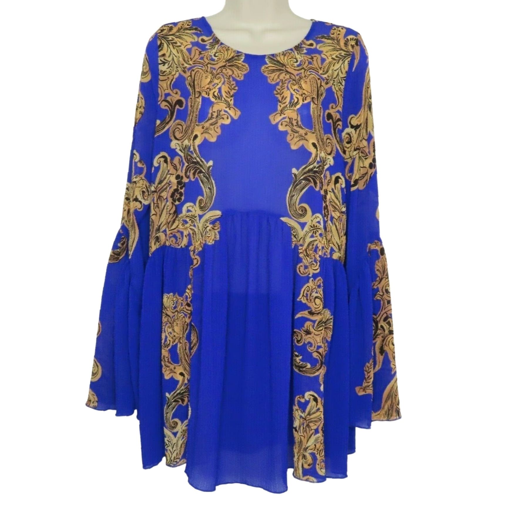 Free People Free People Women Small Symphony Slip Dress OB721476 Blue Gold Scroll Size S / US 4 / IT 40 - 2 Thumbnail