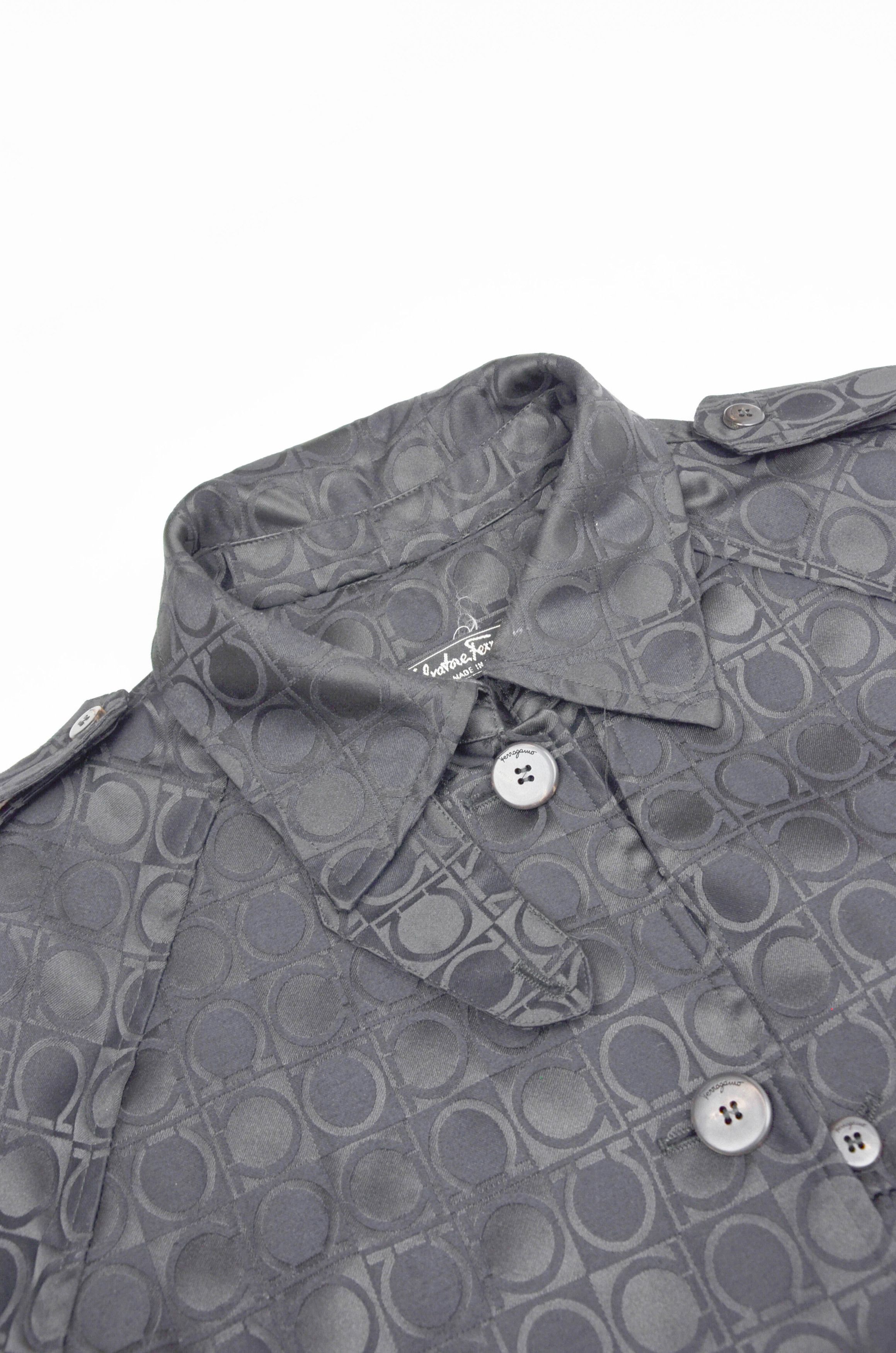 Salvatore Ferragamo Salvatore Ferragamo Black Gancini Jacquard Trench Coat Size XL / US 12-14 / IT 48-50 - 10 Thumbnail