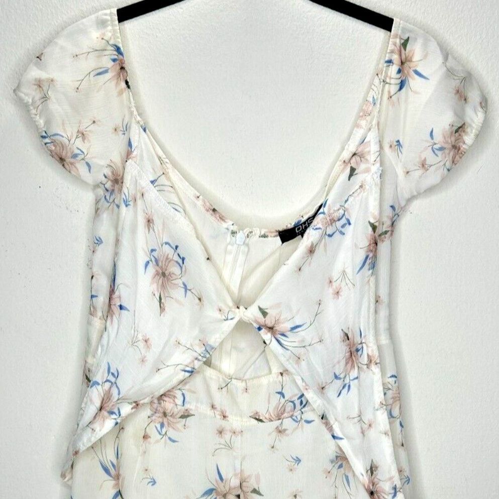 Other NWT OHS Ivory Pink blue Floral Off Shoulder Front Tie Romper Size 28" / US 6 / IT 42 - 2 Thumbnail