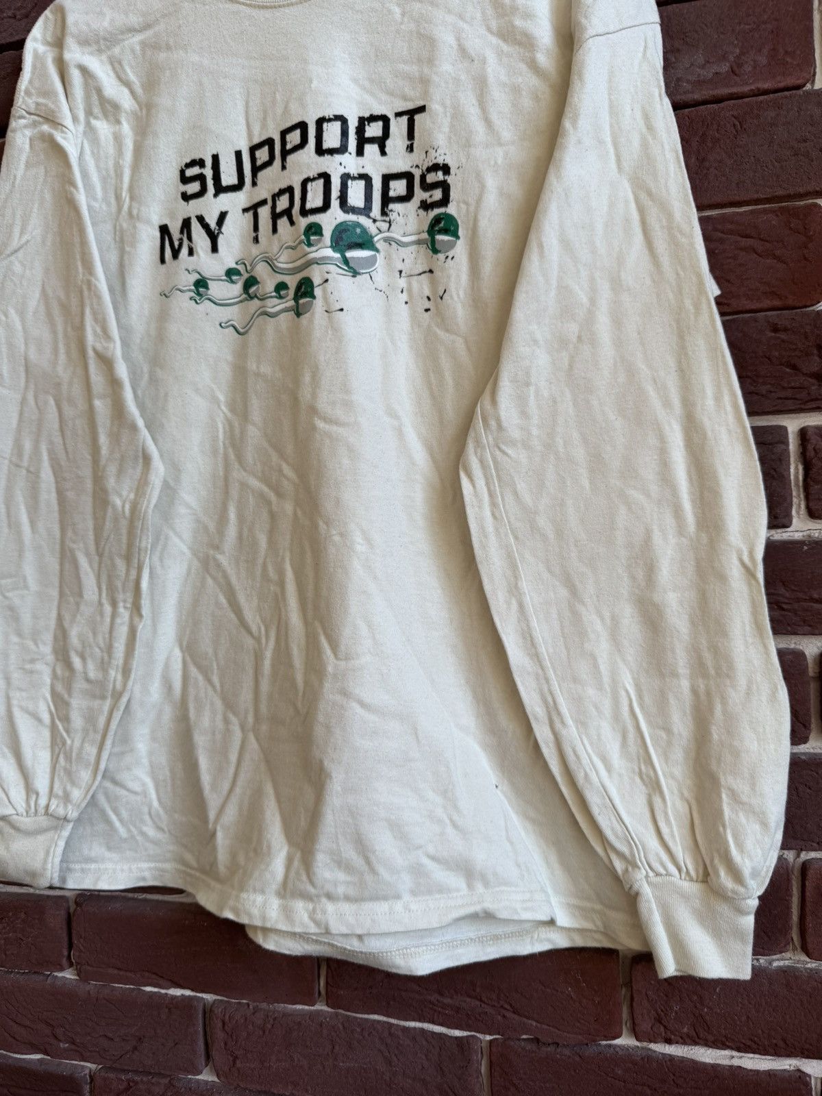 Seditionaries 90s Suport My Troops Funny Humor Tee Sperm L White Size US L / EU 52-54 / 3 - 4 Thumbnail