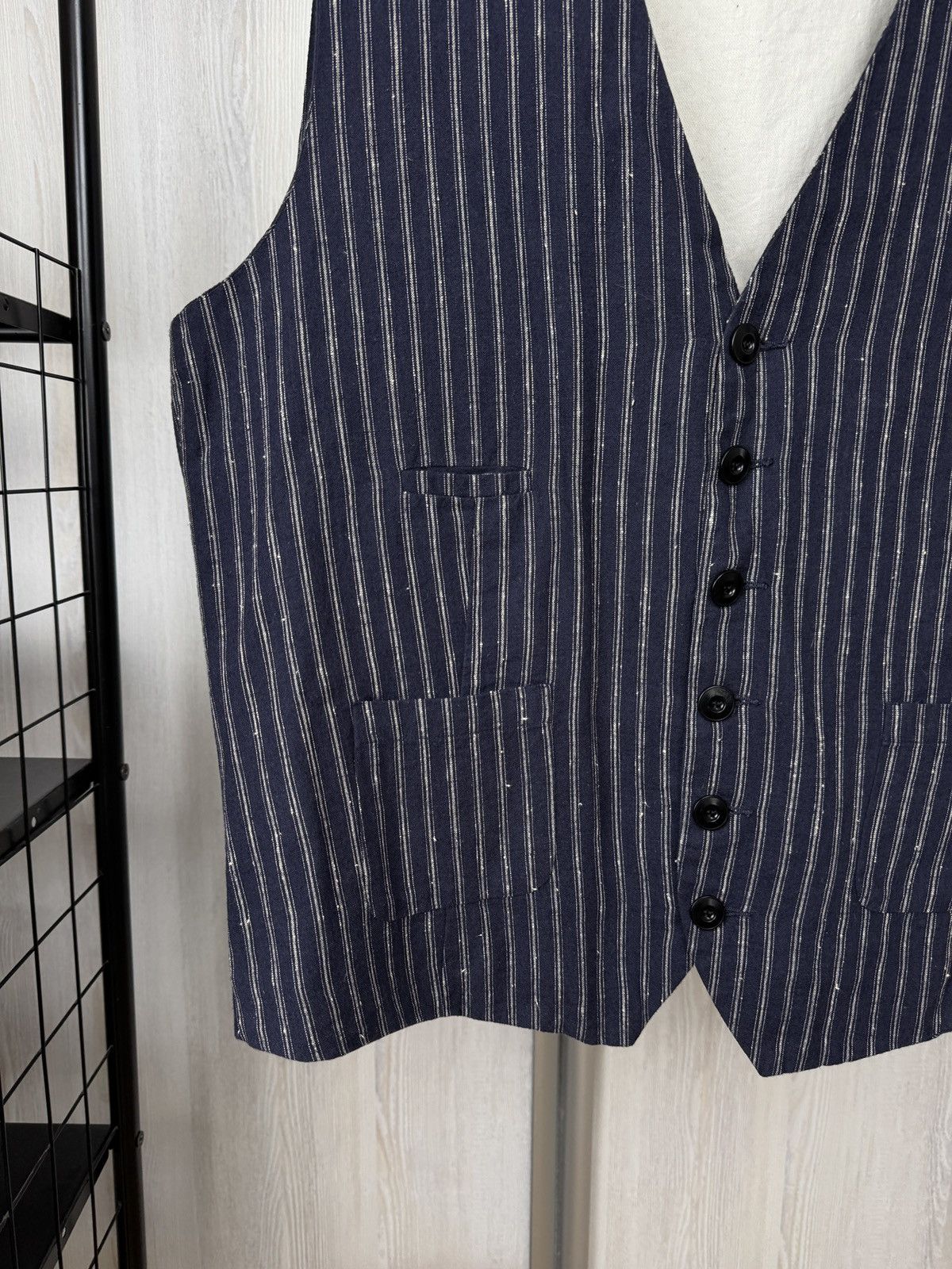 Japanese Brand A.B.C.L Garments blue pinstripes linen cotton vest waistcoat Size US XL / EU 56 / 4 - 5 Thumbnail