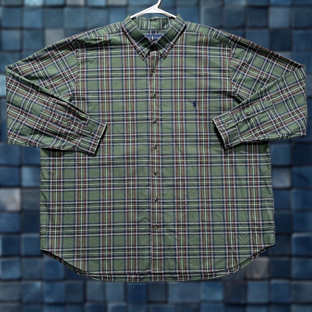Ralph Lauren Ralph Lauren Shirt Mens 3XB Big Green Plaid Button Down 100% Cotton Stretch EUC Size US XXL / EU 58 / 5 - 1 Thumbnail