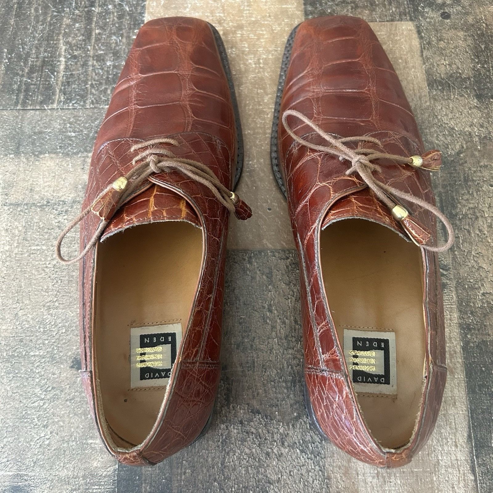 David Eden David Eden Square Toe Alligator Oxford Dress Shoes Mens 12 Size US 12 / EU 45 - 8 Thumbnail