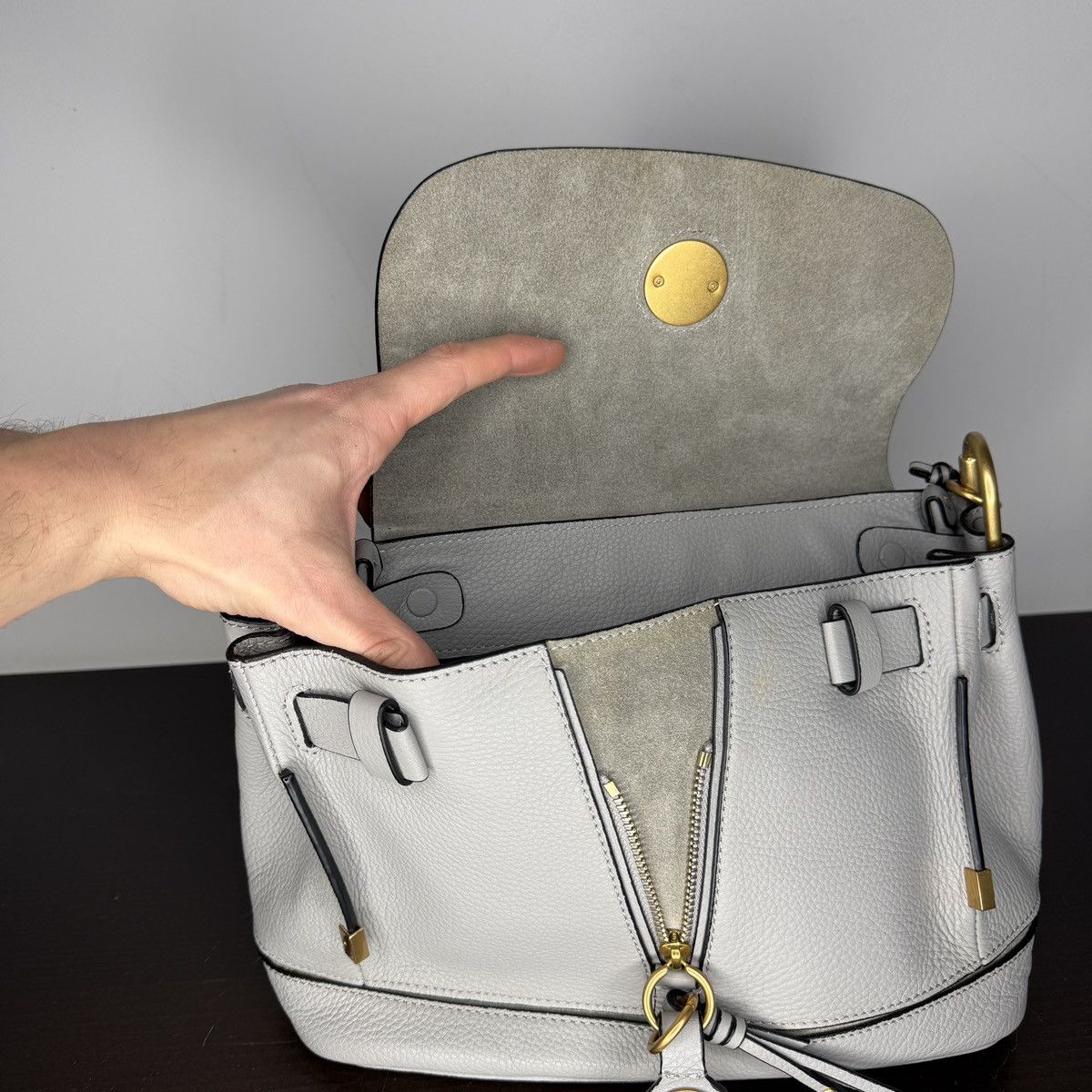 Chloe Chloe Owen Shoulder Handle Bag Gray Leather Size ONE SIZE - 9 Thumbnail