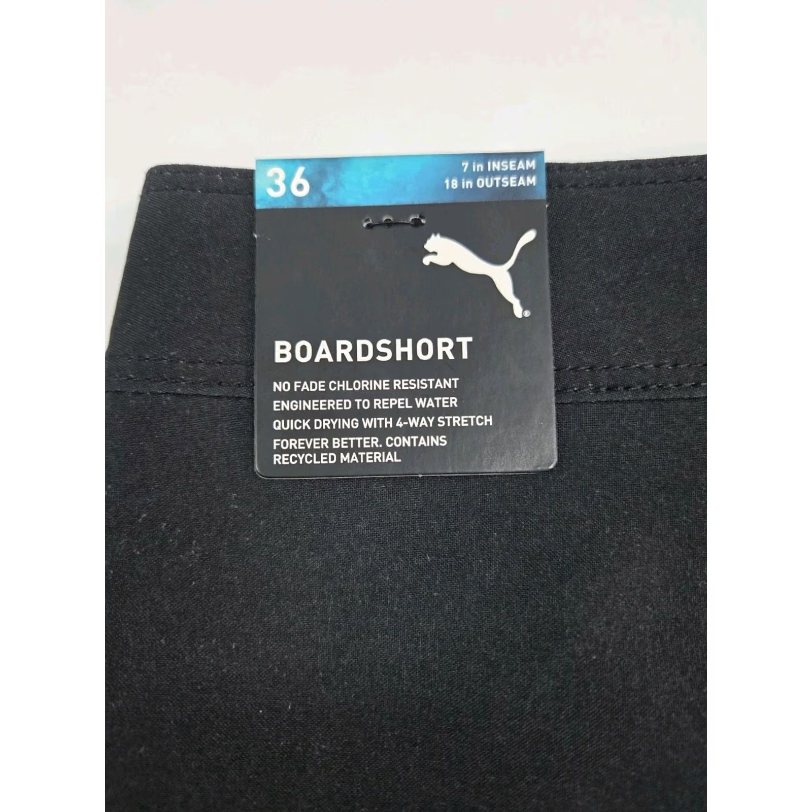 Puma PUMA Mens Black/White Stripe Board Shorts Drawstring Back Pocket Zip 36 #8605 Size US 36 / EU 52 - 5 Thumbnail