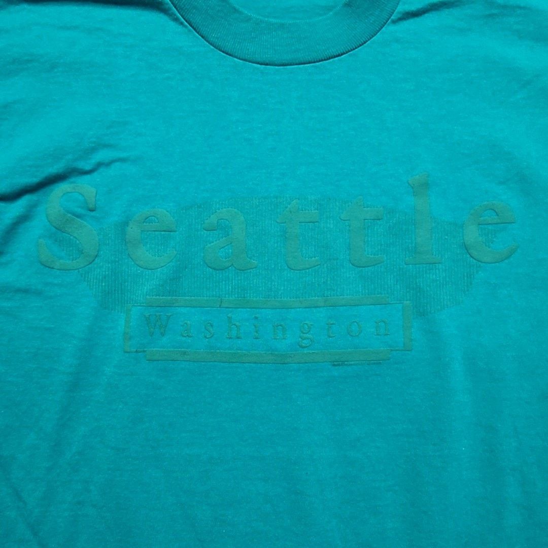 Fruit Of The Loom Vintage Seattle Shirt Turquoise Puff Print Teal Blue M Tee Size US M / EU 48-50 / 2 - 2 Thumbnail