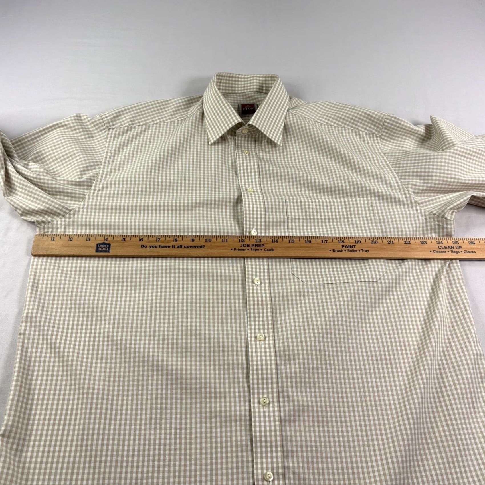 Eton VINTAGE Eton Shirt Mens 43 17 Beige Checkered Button Up Long Sleeve Formal Casual Size 46R - 5 Thumbnail