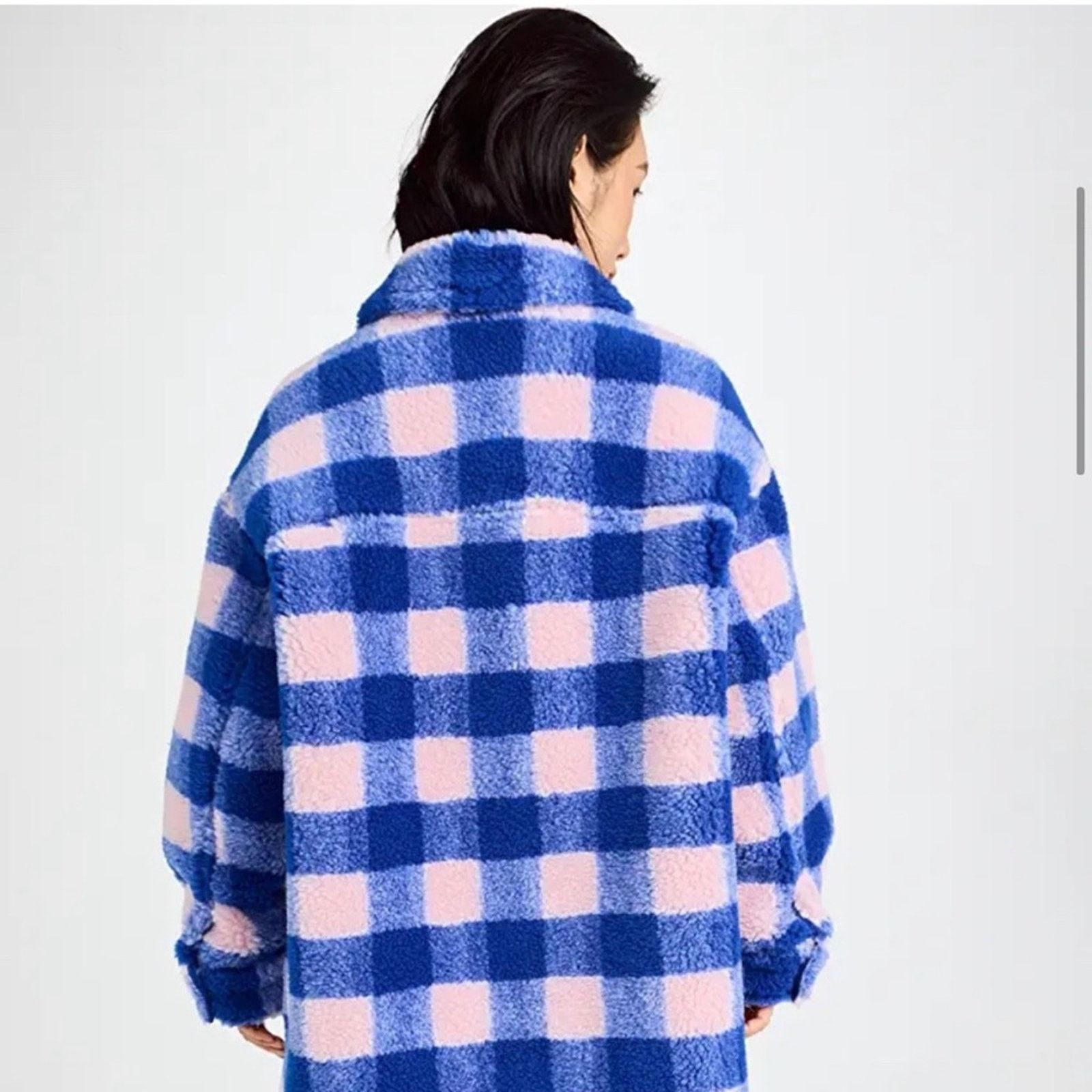STAND STUDIO Stand Studio Sabi Oversized Blue & Pink Plaid Shacket Jacket Size XXS / US 00 / IT 34 - 2 Thumbnail