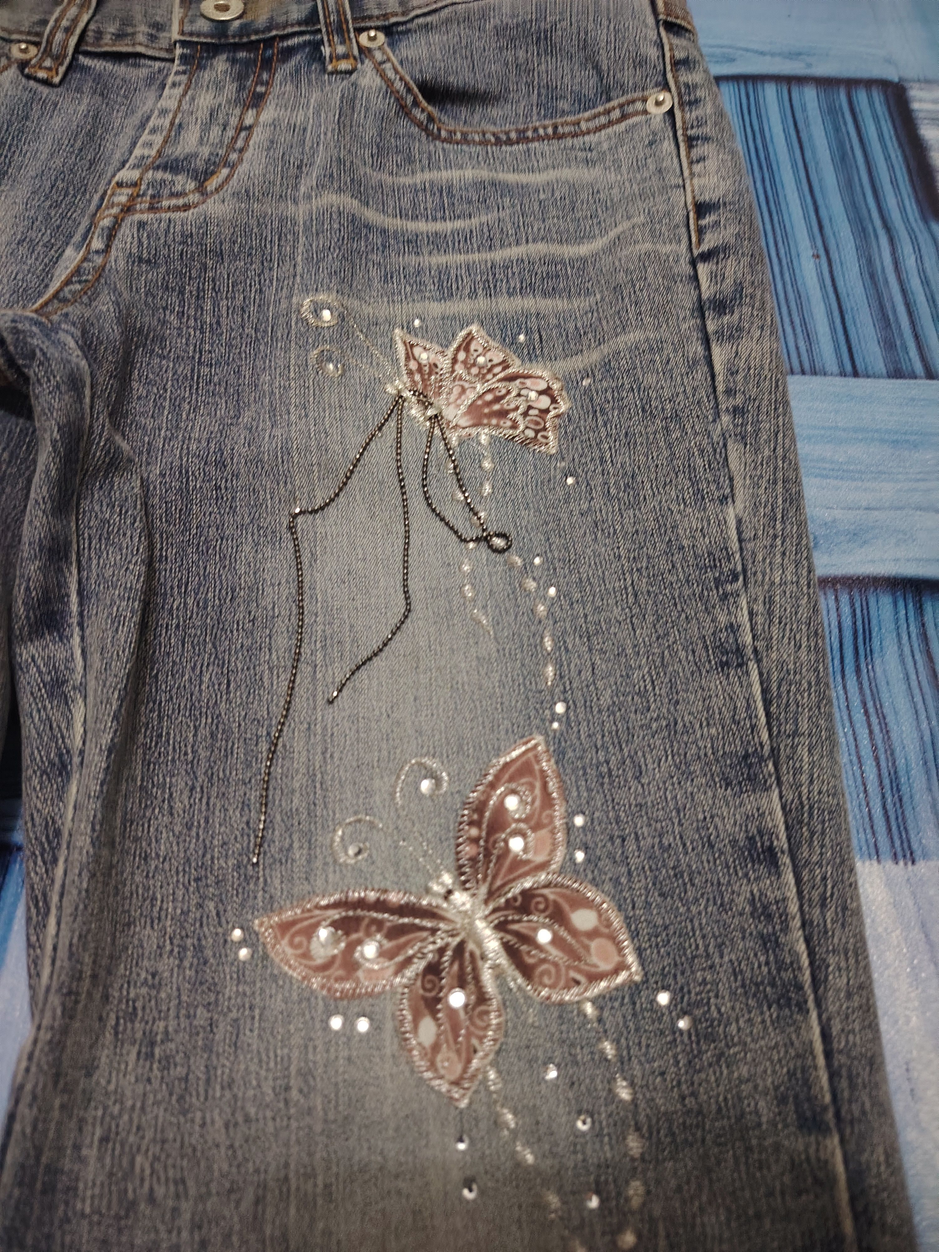 If Six Was Nine Japanese 90s Tantra Butterfly bead pattern Flared jeans Size US 28 / EU 44 - 6 Thumbnail