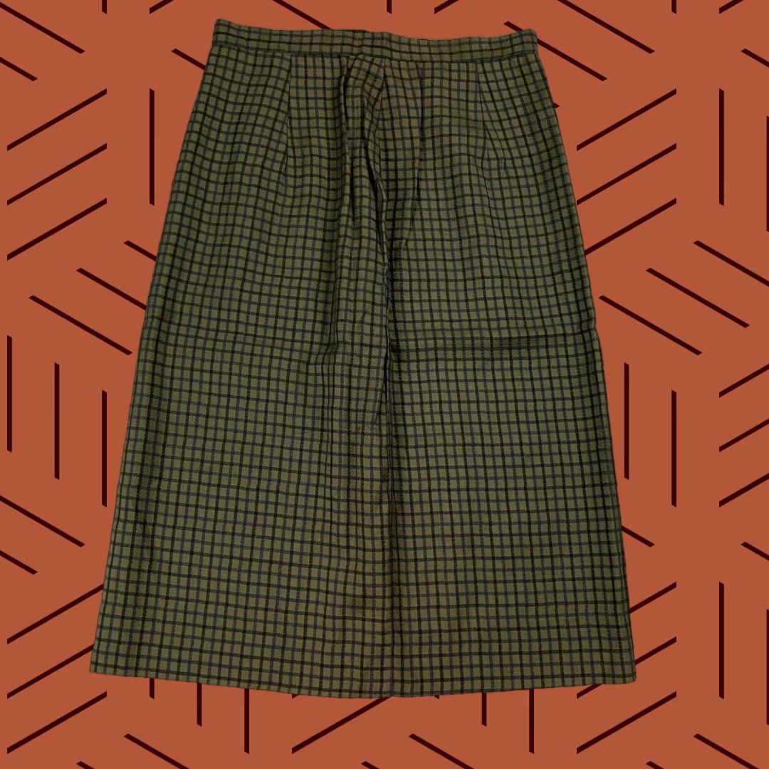 Vintage VINTAGE 1960s UNIONMADE Green/Navy Checkered Wool Woven Skirt Women's Size 14 Pleated Mod/GoGo Size 36" / US 14 / IT 50 - 1 Thumbnail
