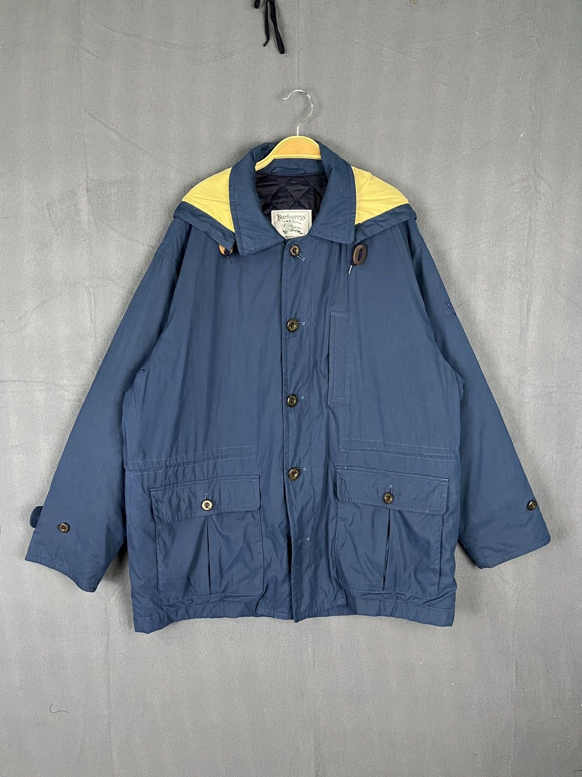 Burberry × Vintage Burberrys Blue Hooded Coat Jacket Quilted Lined Size US L / EU 52-54 / 3 - 1 Thumbnail