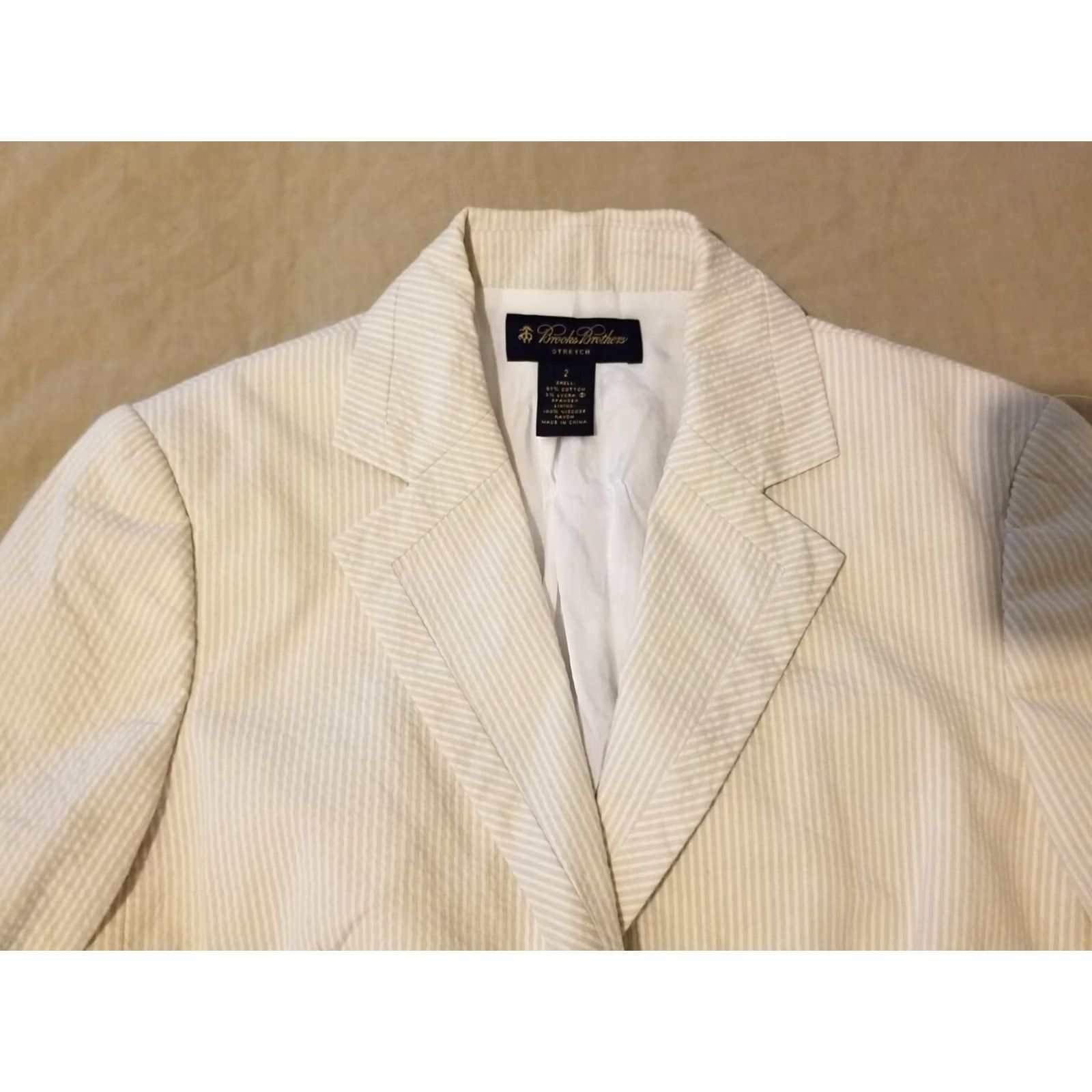 Brooks Brothers Womens Brooks Brothers Jacket Blazer 2 Khaki Cotton Seersucker Size XS / US 0-2 / IT 36-38 - 2 Thumbnail