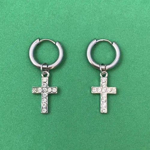 Designer × Jewelry 925 Silver Plated Cross Dangle Drop Earrings for Men Women Size ONE SIZE - 1 Thumbnail