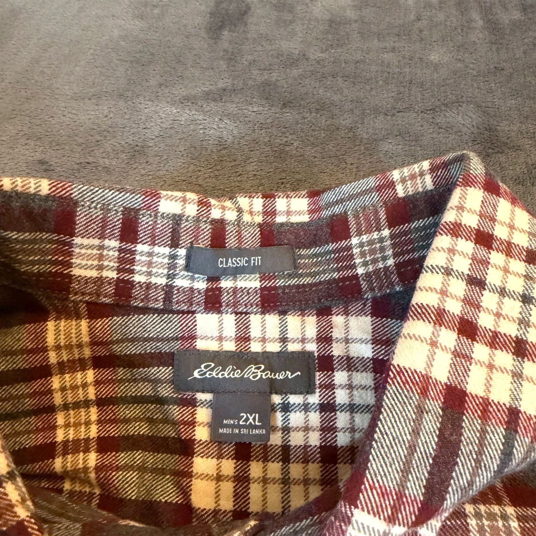 Eddie Bauer Eddie Bauer Shirt Flannel Plaid Burgundy Blue 2XL Cotton Button-Down Collar Long Sleeve Mens Size US XXL / EU 58 / 5 - 3 Thumbnail