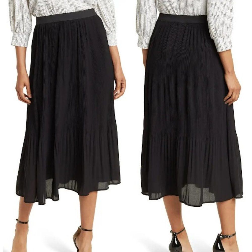 Adrianna Papell NWT New $99 Adrianna Papell Black Release Pleat Midi Skirt Size 32" / US 10 / IT 46 - 1 Thumbnail