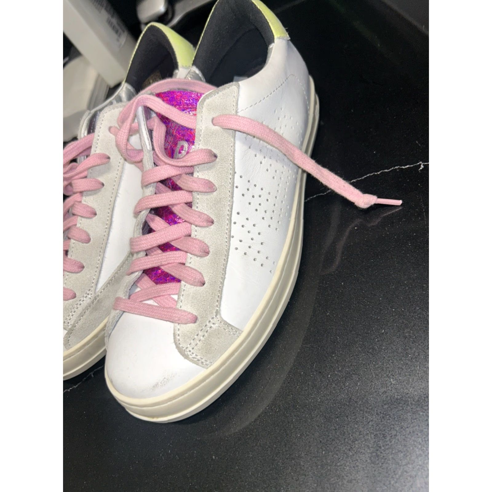 P448 P448 John Sneakers Womens 39 White Leather Pink Trim Mid Top Shoes Casual Athletic Sneaker Womens Size M / US 6-8 / IT 42-44 - 4 Thumbnail