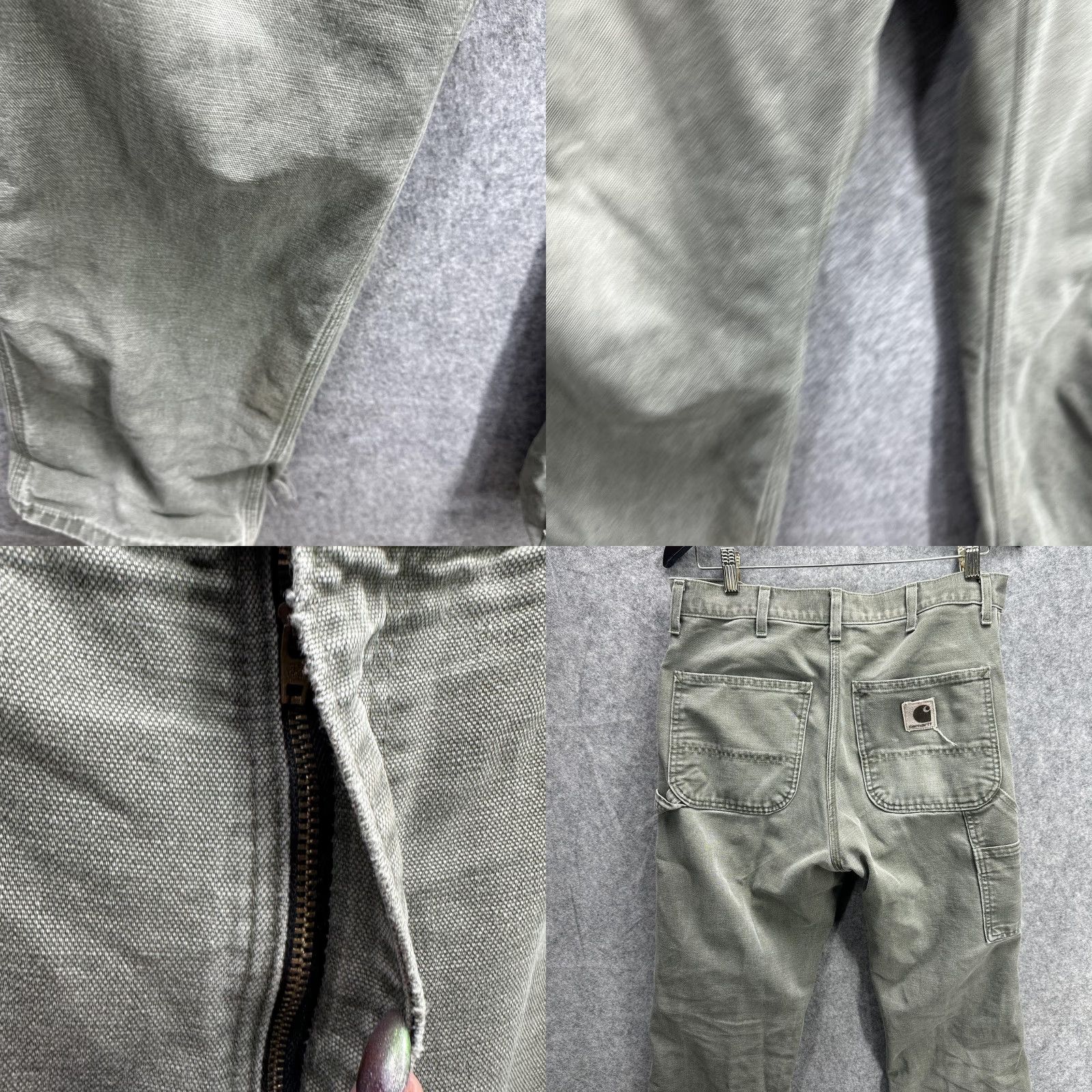 Carhartt Carhartt Pants Mens 33x28 Green Canvas Carpenter Workwear Utility Duck Pants Regular Front Zip Pockets Logo Mens Size US 33 - 8 Thumbnail