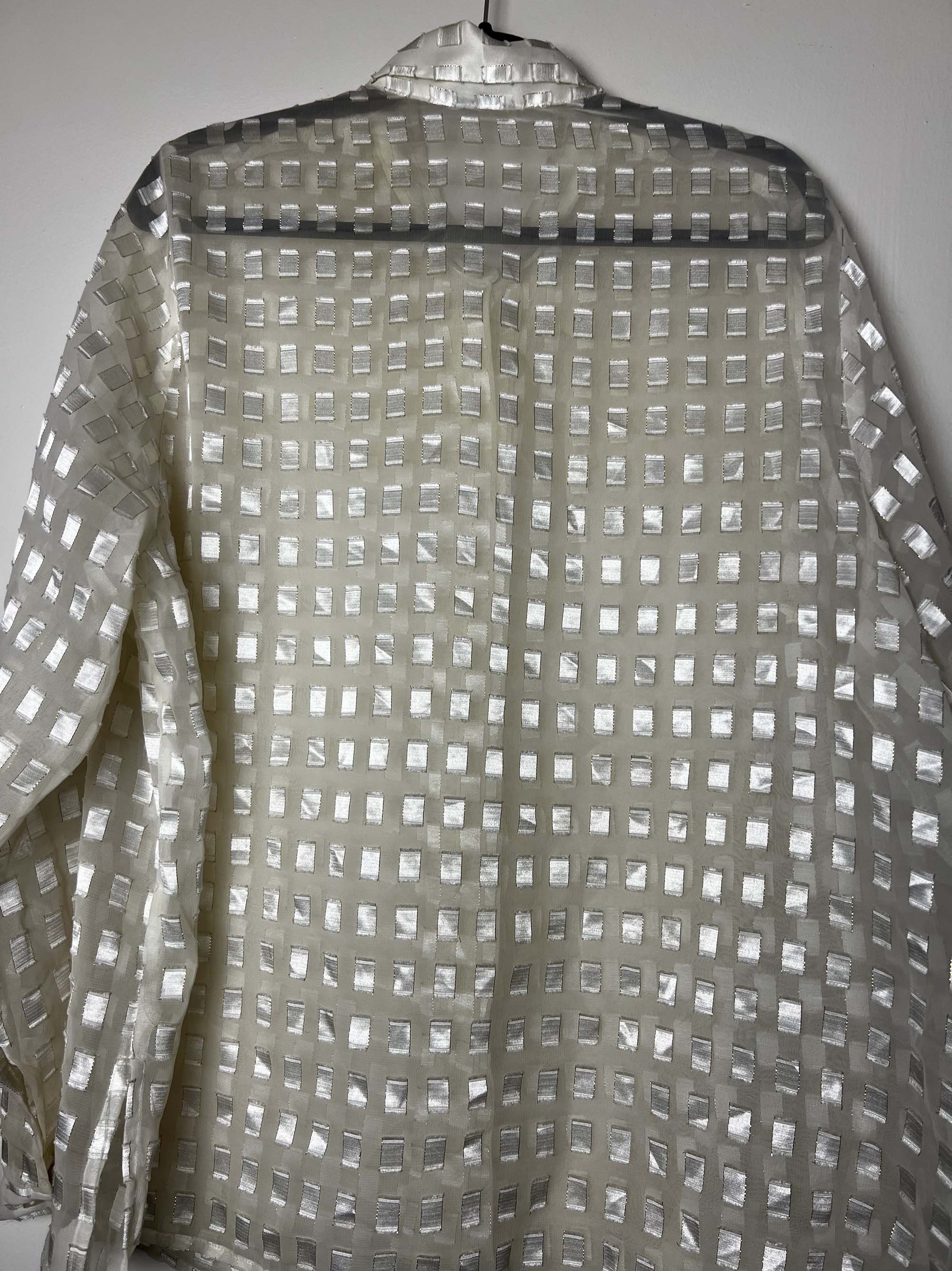 Vintage Vintage 1980's White Gold Block Patterned Sheer Button Up Size L / US 10 / IT 46 - 9 Thumbnail